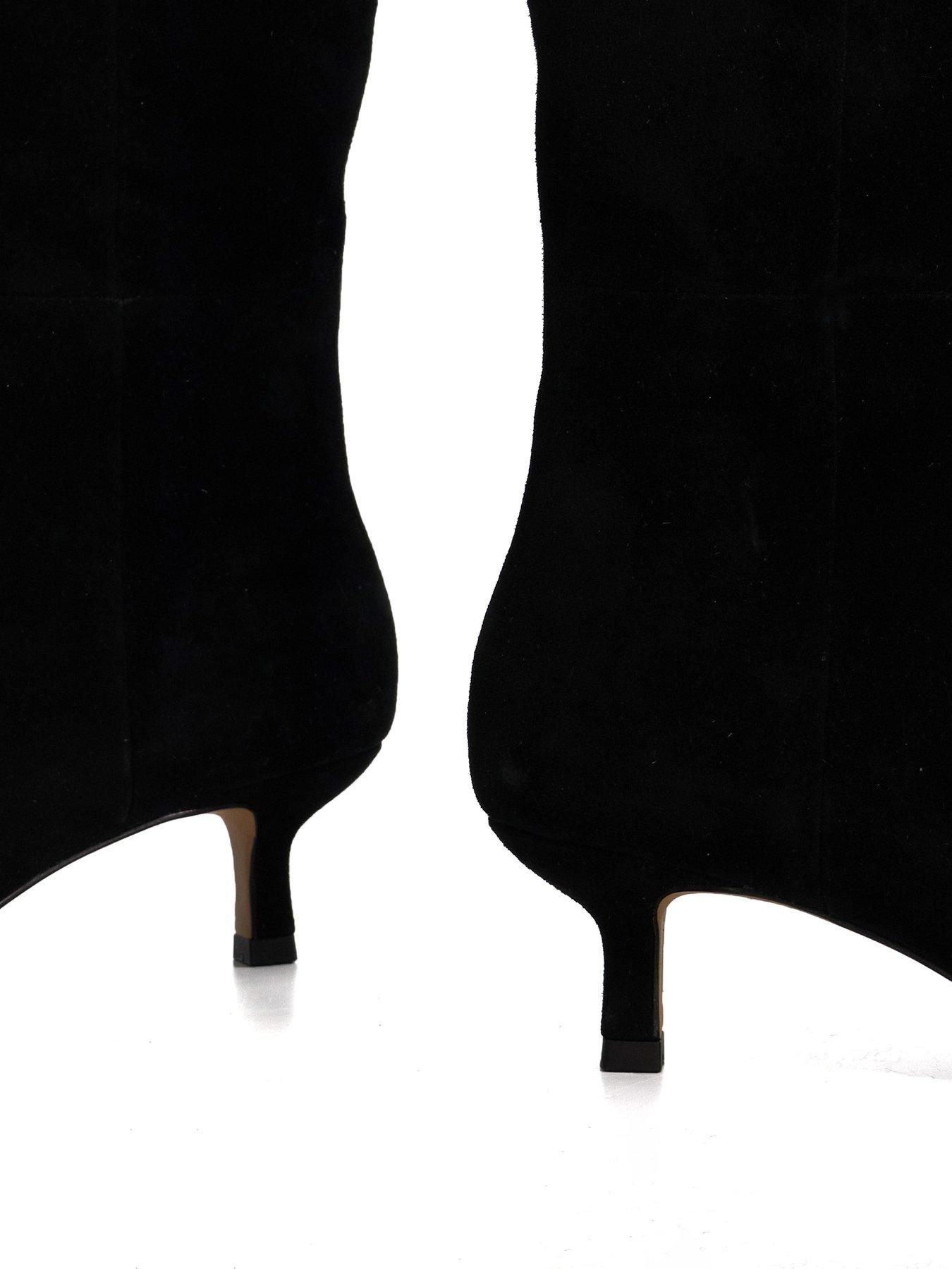 Image 6 of 6 of Dune London Searing Round Toe Suede Knee High Boot - Black