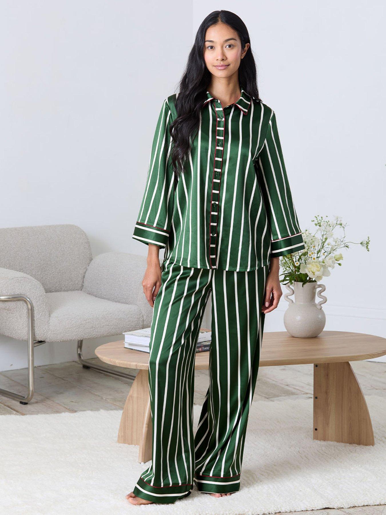 CHELSEA PEERS Flared Sleeve Button Up And Wide Leg Bottoms - Green