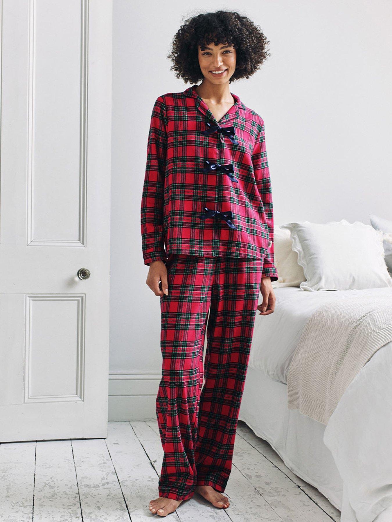 CHELSEA PEERS Long Button Up Pyjama Set With Front Bow Ties - Red