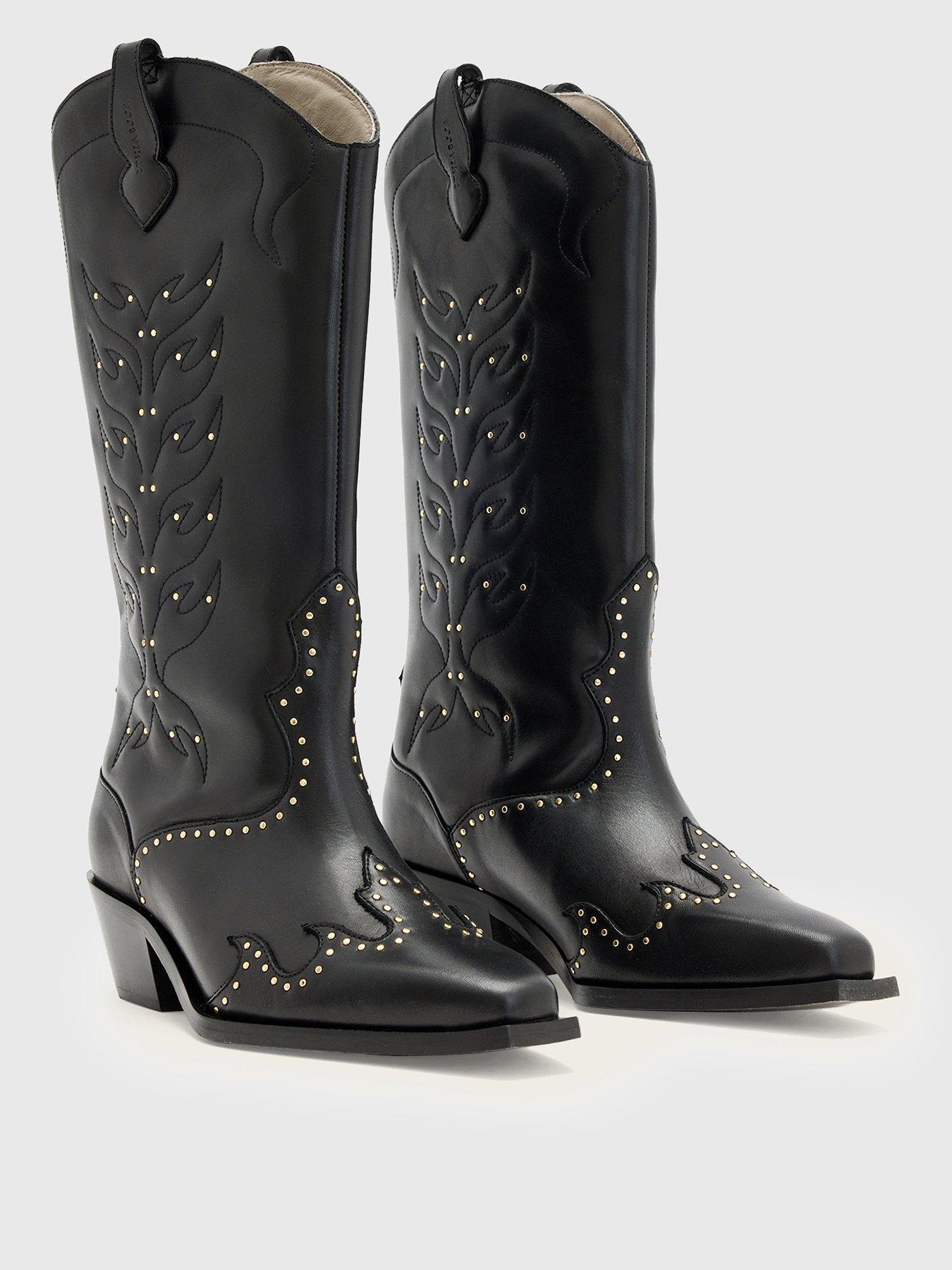 AllSaints Dolly Leather Stud Boot - Black