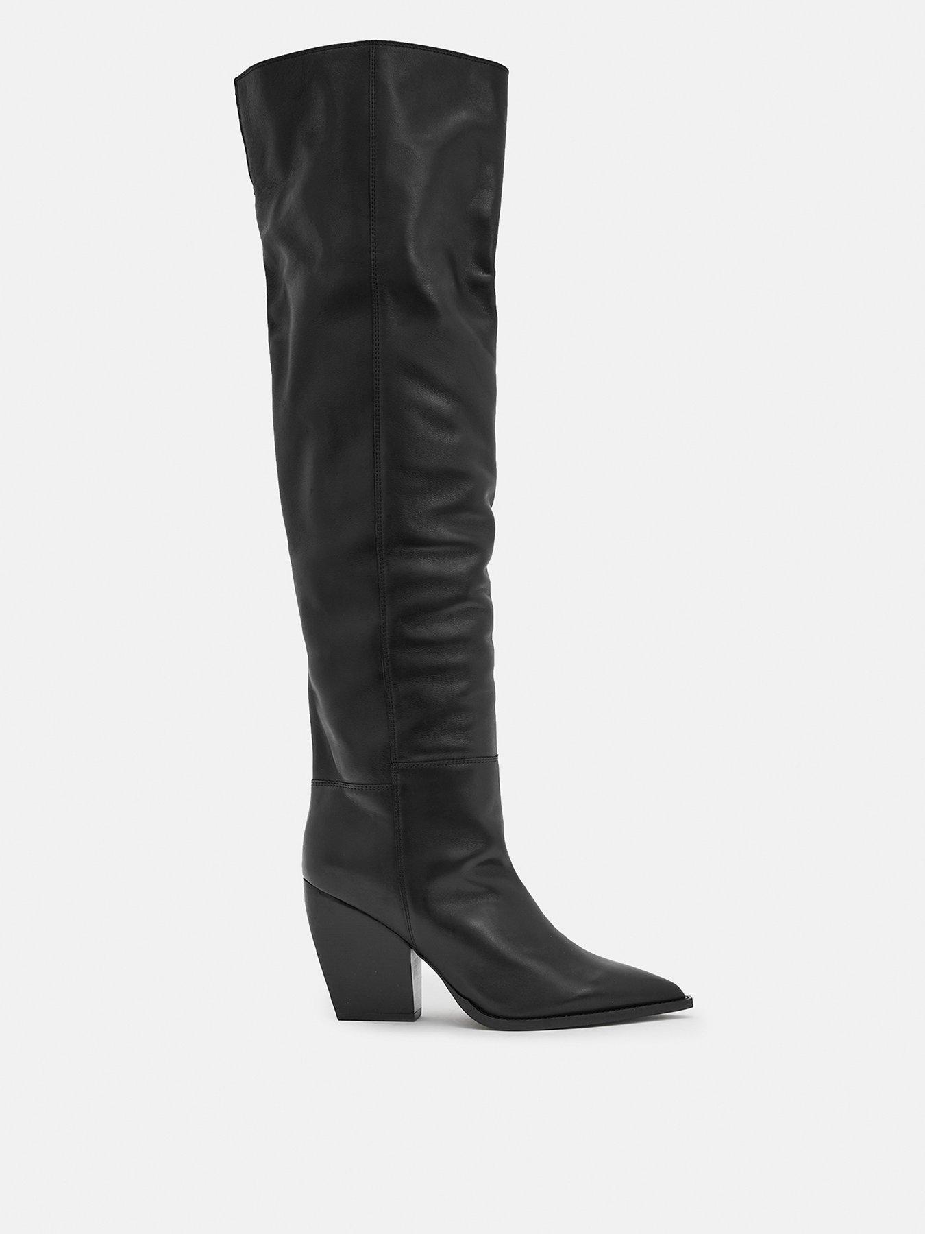 AllSaints Reina Over The  Knee Leather Boots - Black
