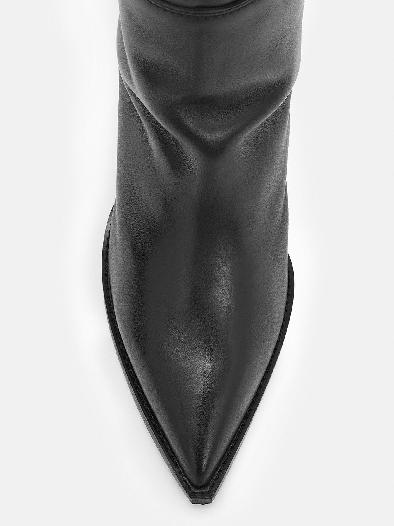 Image 4 of 6 of AllSaints Reina Over The &nbsp;Knee Leather Boots - Black