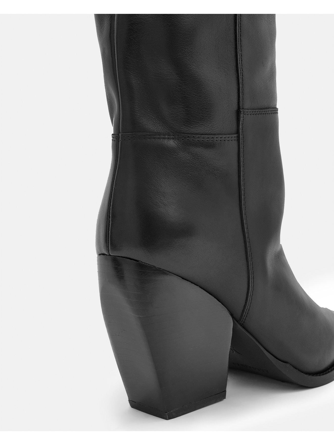 Image 6 of 6 of AllSaints Reina Over The &nbsp;Knee Leather Boots - Black