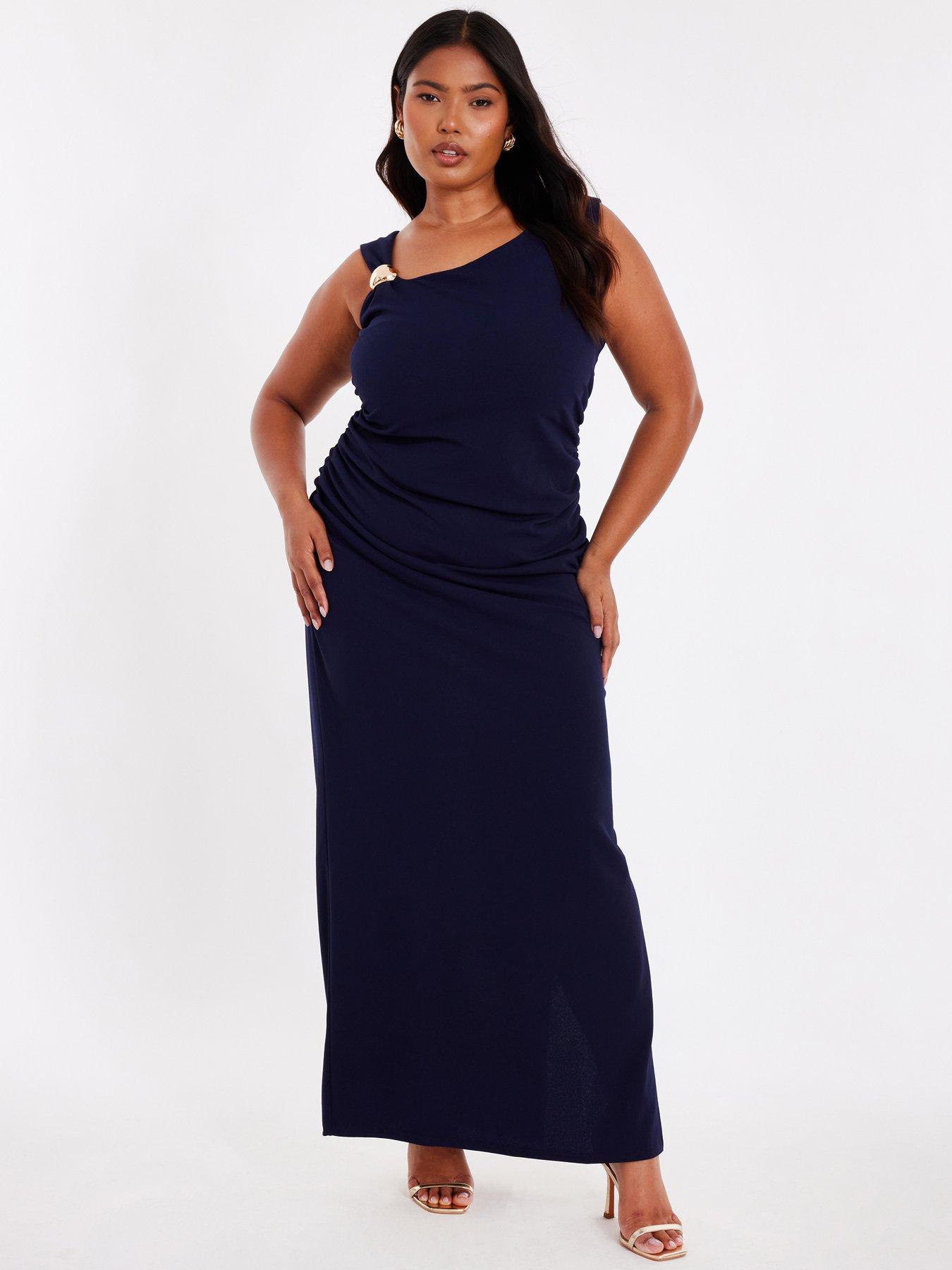 undefined Curve Navy Buckle Detail Midaxi Dress