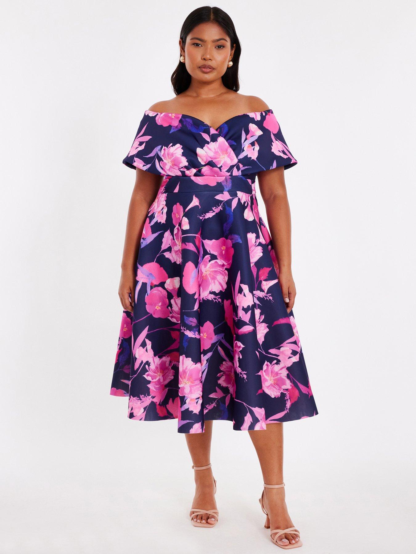 Quiz Curve Navy Floral Skater Dress | Very