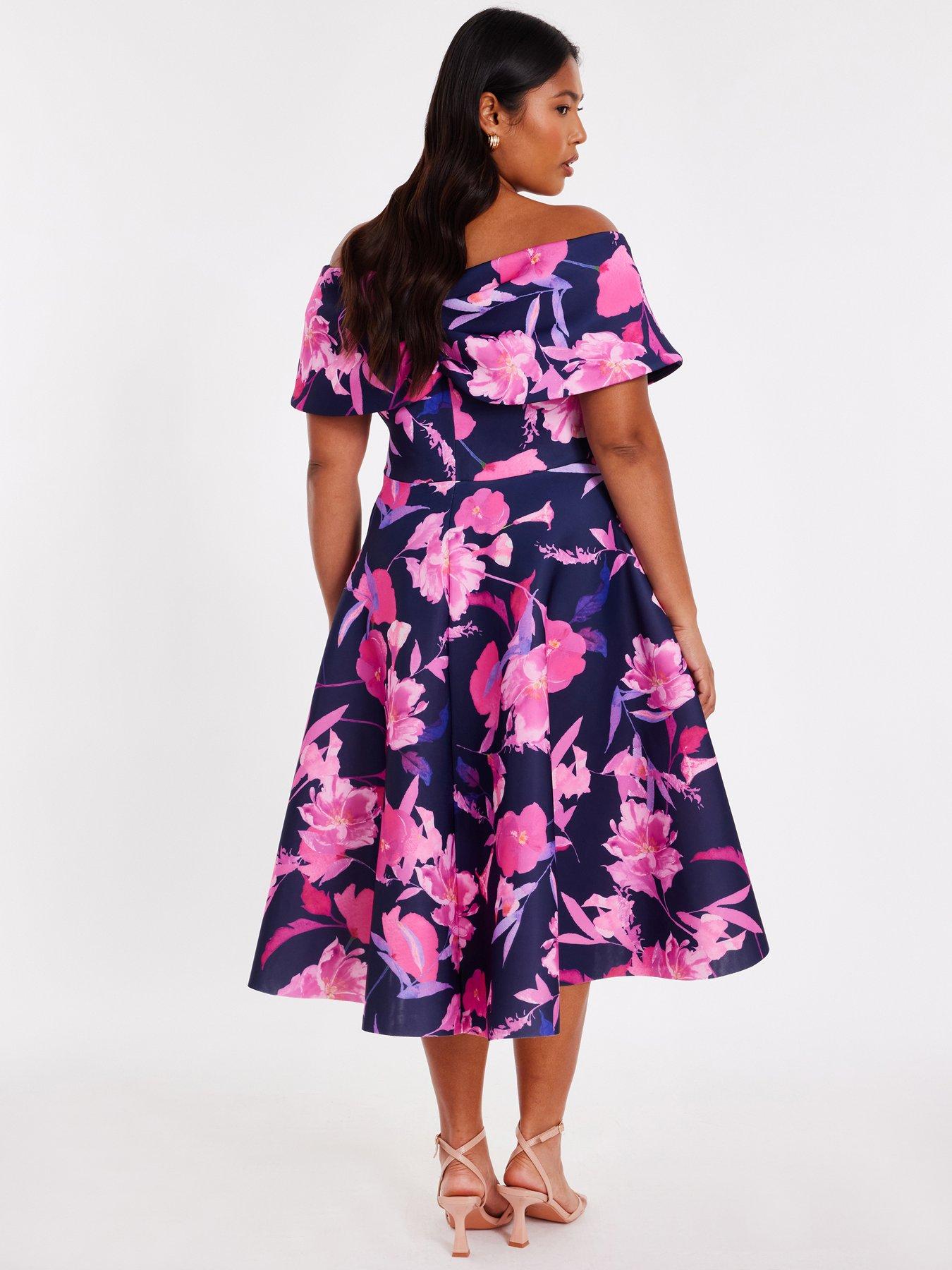 Quiz Curve Navy Floral Skater Dress | Very