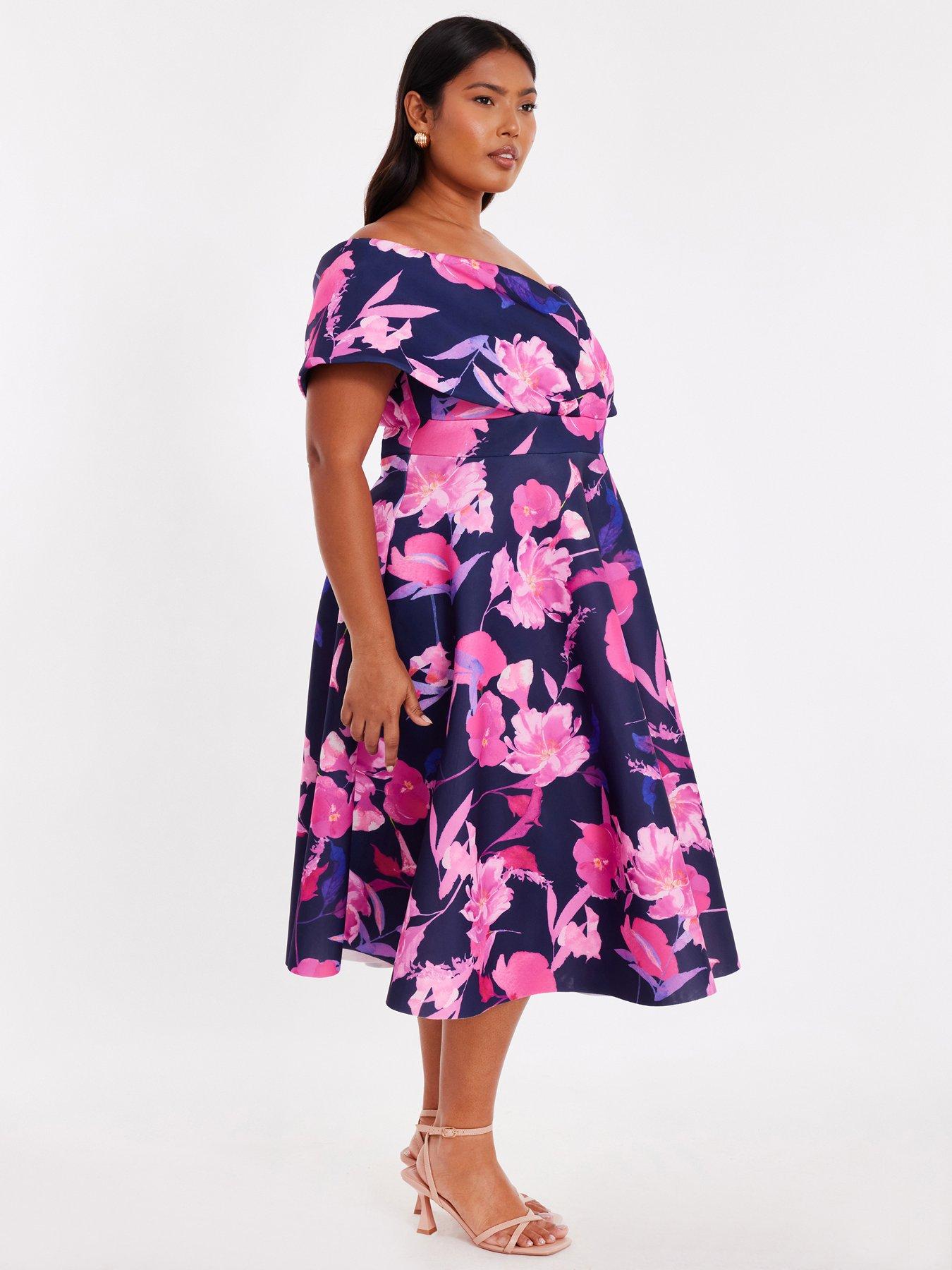 Quiz Curve Navy Floral Skater Dress | Very