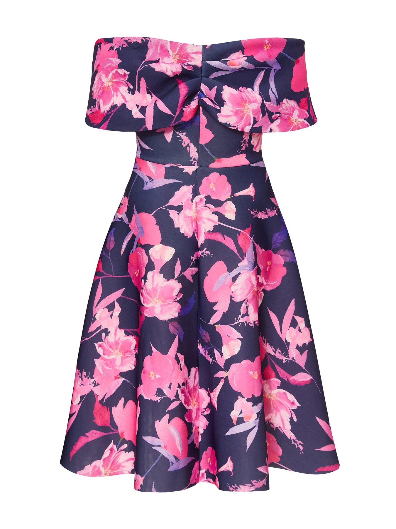 navy floral skater dress Charming Impression Floral Skater Dress