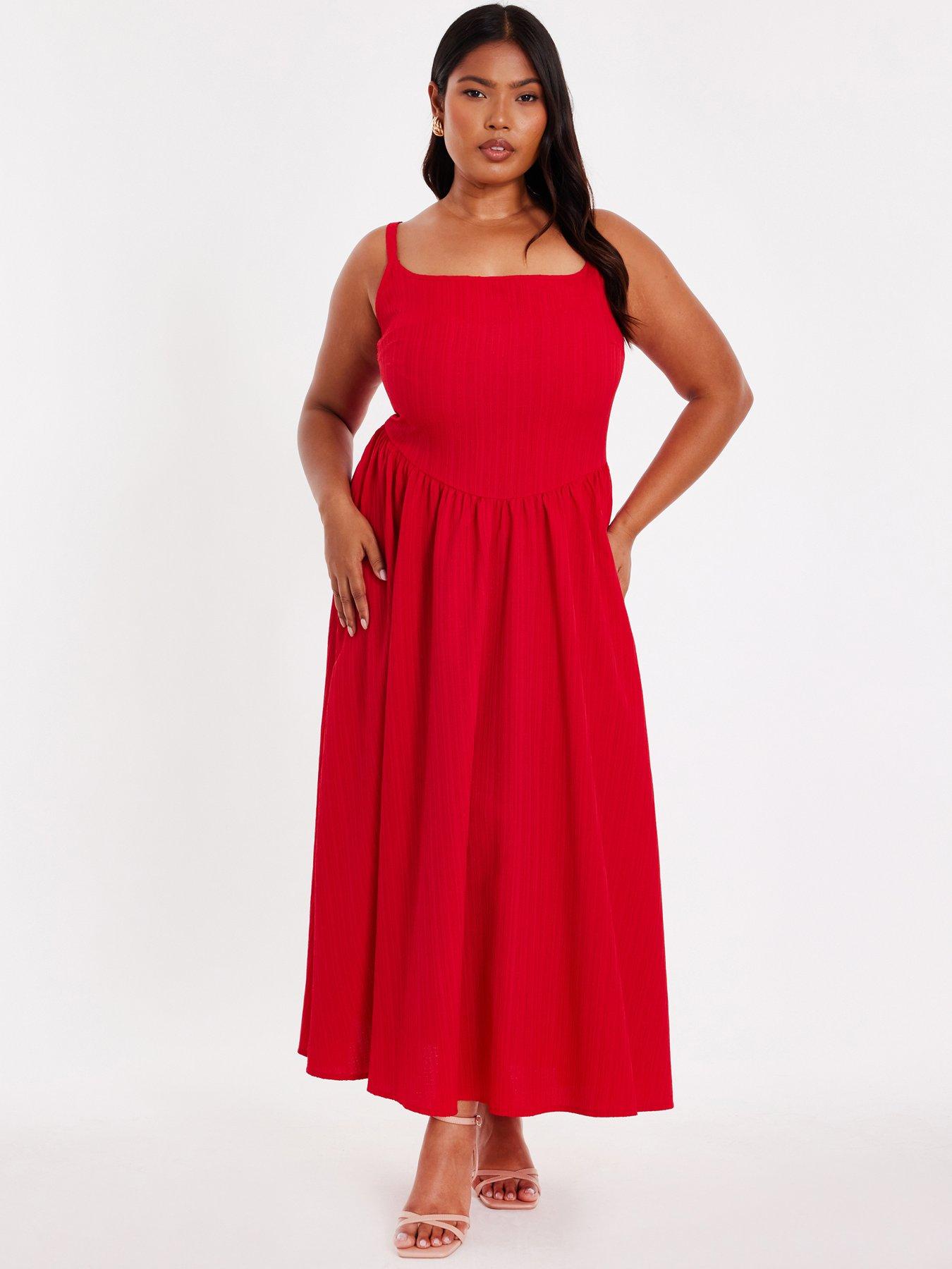 undefined Curve Red Drop Waist Midaxi Dress