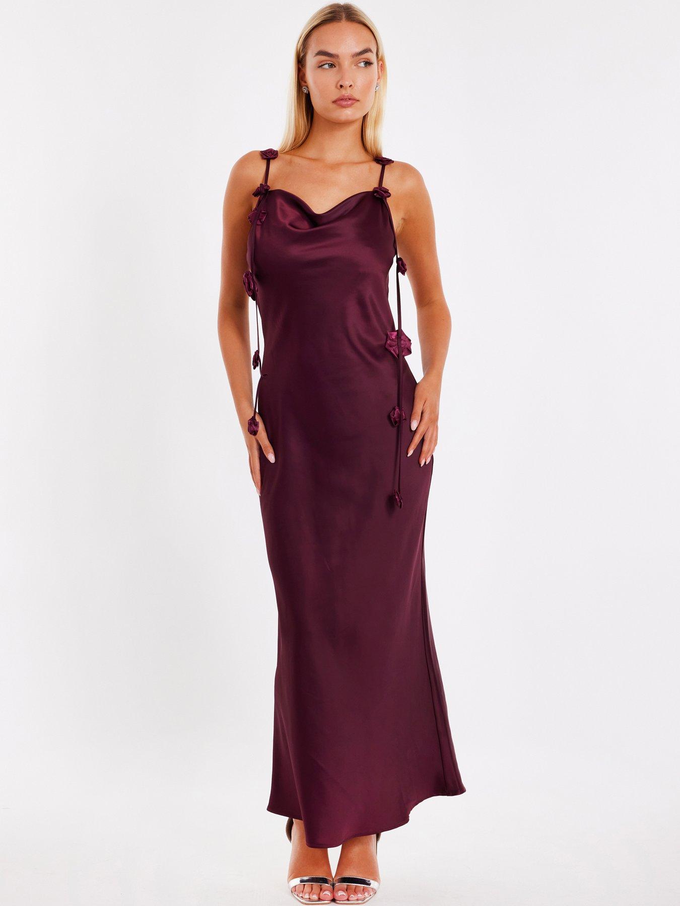undefined Dark Red Satin Midaxi Dress