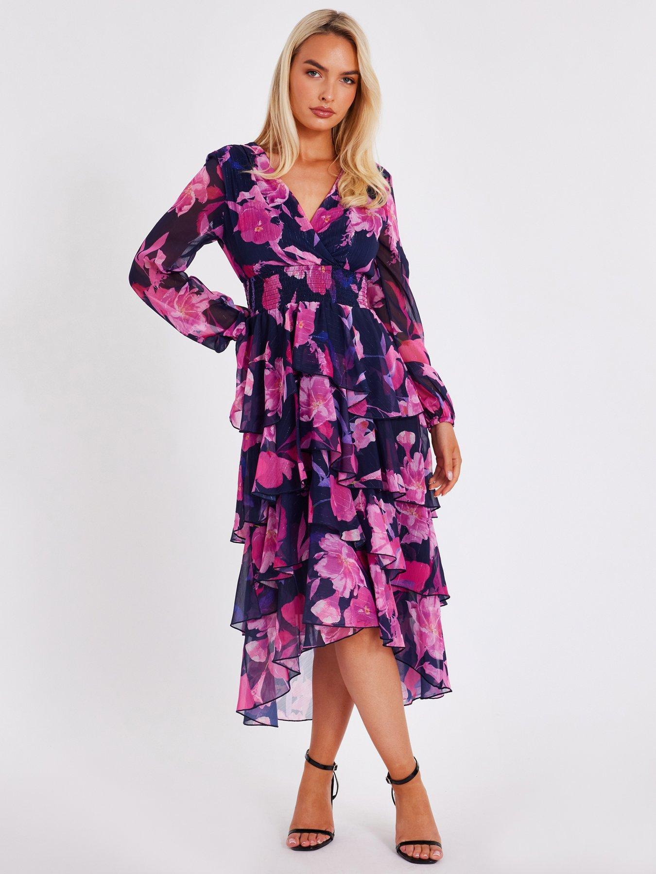 undefined Navy Floral Dip Hem Midaxi Dress