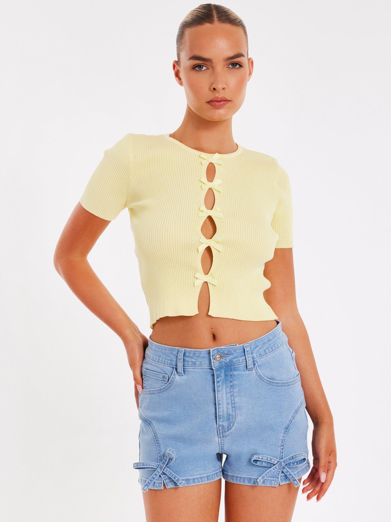 undefined Yellow Knitted Bow Detail Top