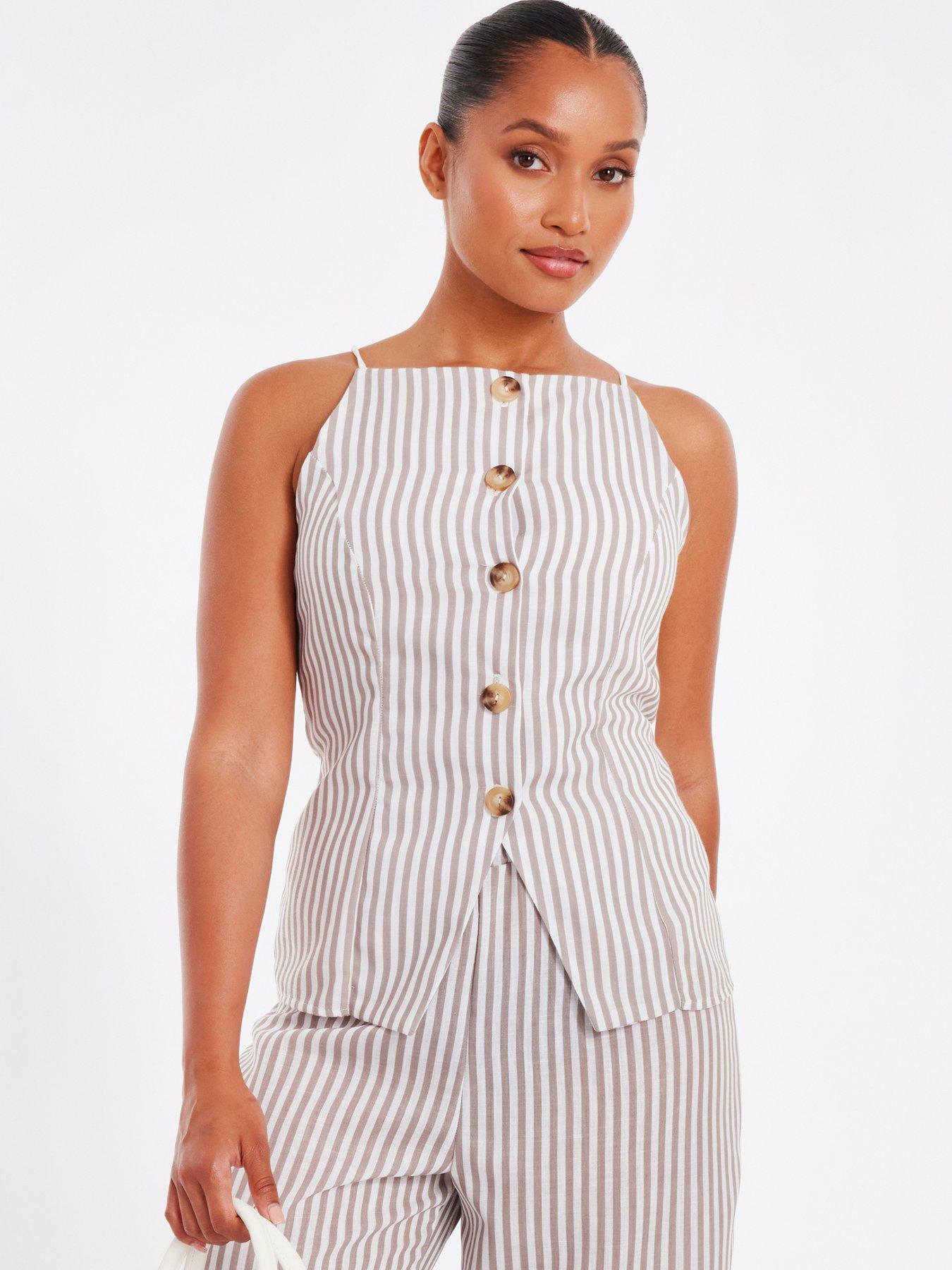 undefined Petite Stone Striped Boat Neck Waistcoat