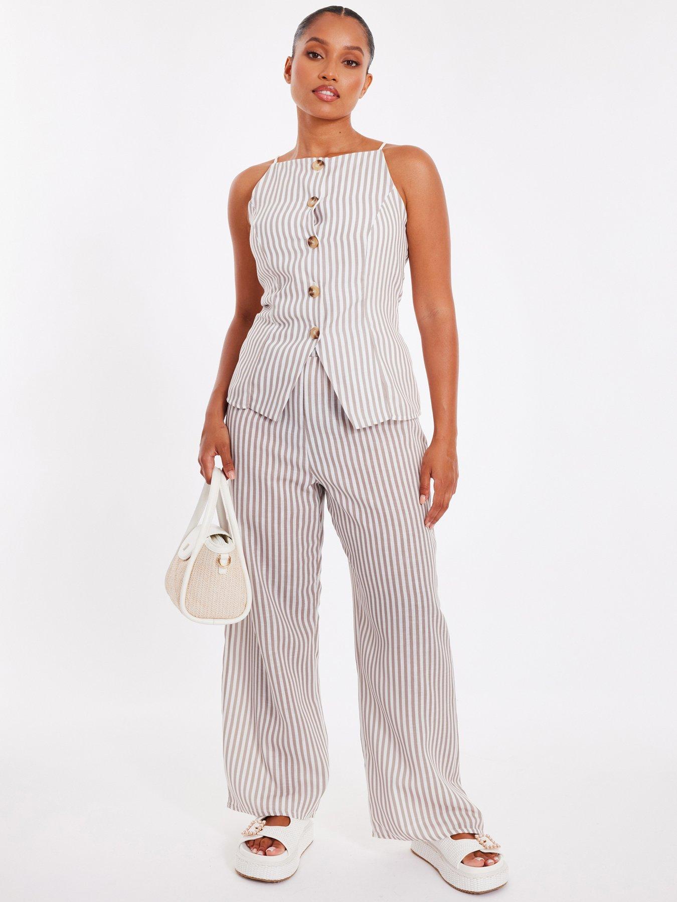 undefined Petite Stone Striped Wide Leg Trousers