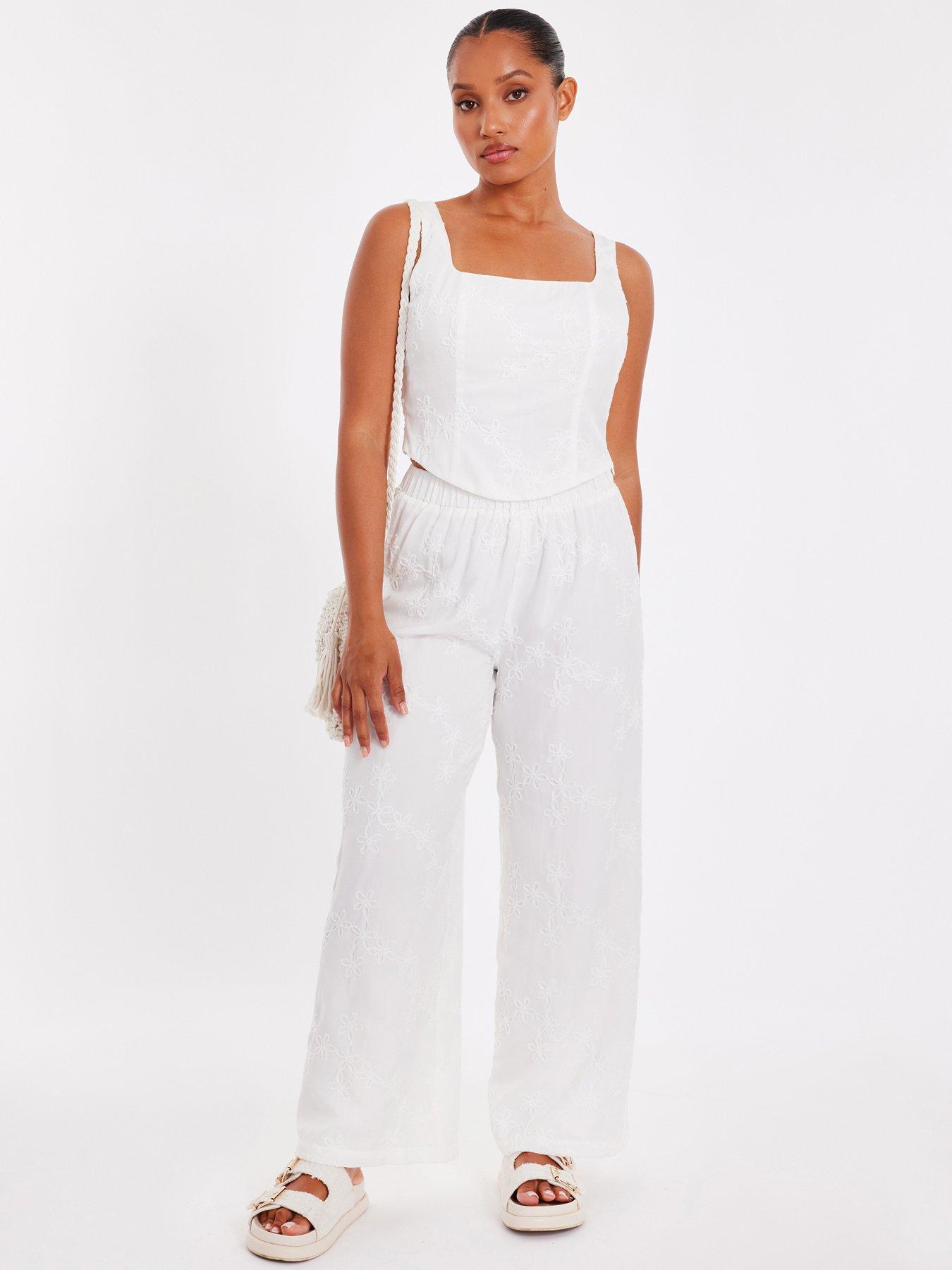 undefined Petite White Embroidered Trousers