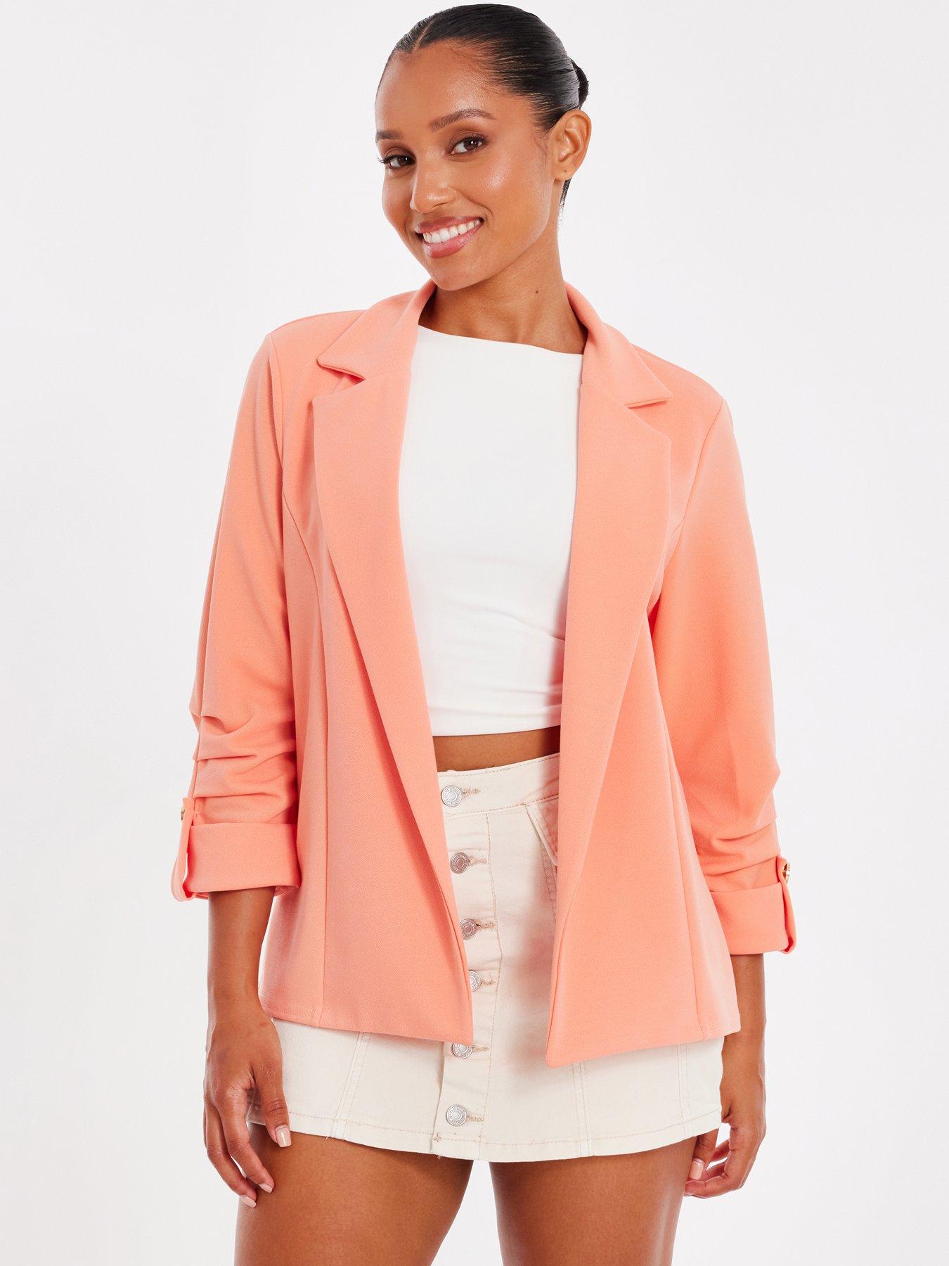 undefined Petite Coral Ruched Sleeve Blazer