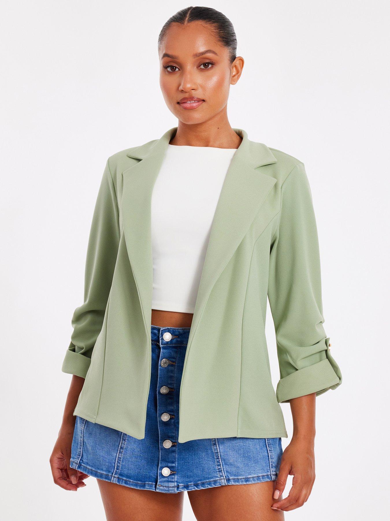 undefined Petite Sage Ruched Sleeve Blazer