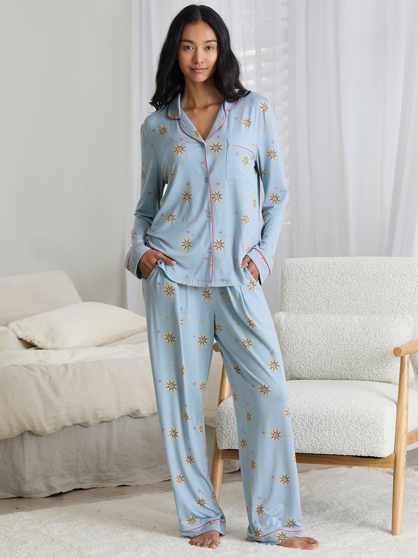 CHELSEA PEERS Classic Long Button Up Set In Lenzing Modal - Blue