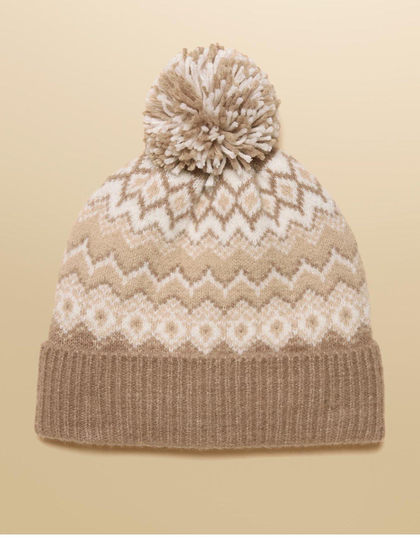 Joules Fairisle Bobble Beanie Hat - Cream
