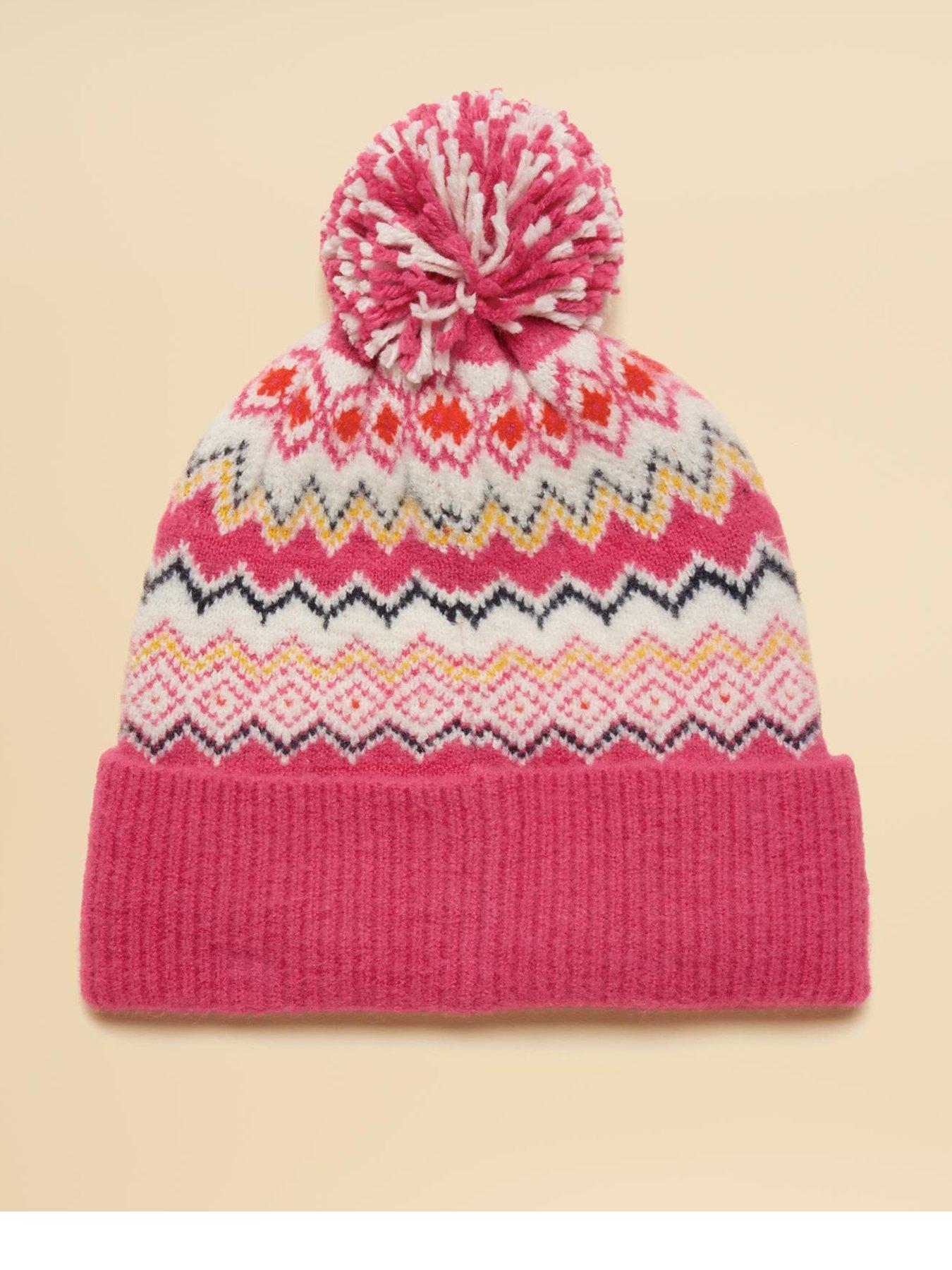 Joules Fairisle Bobble Beanie Hat - Pink