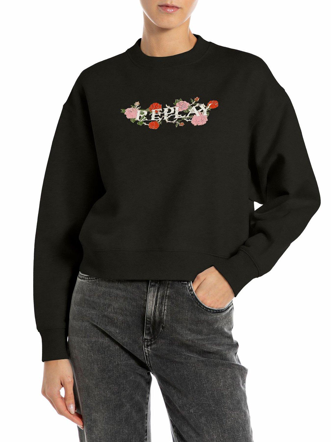 Replay Brushed Fleece Logo Sweatshirt - Black