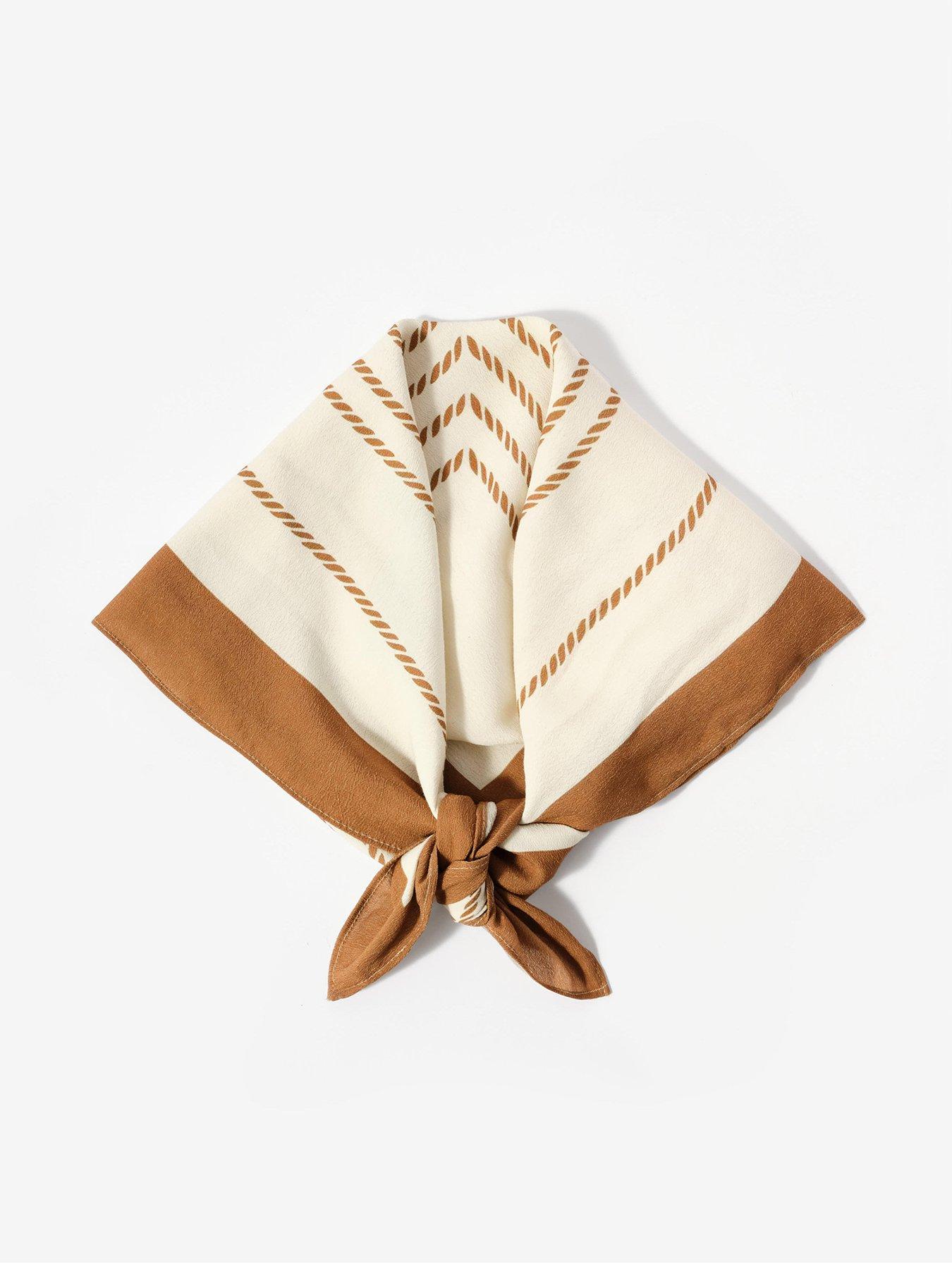 undefined Border Square Neck Scarf - Cream