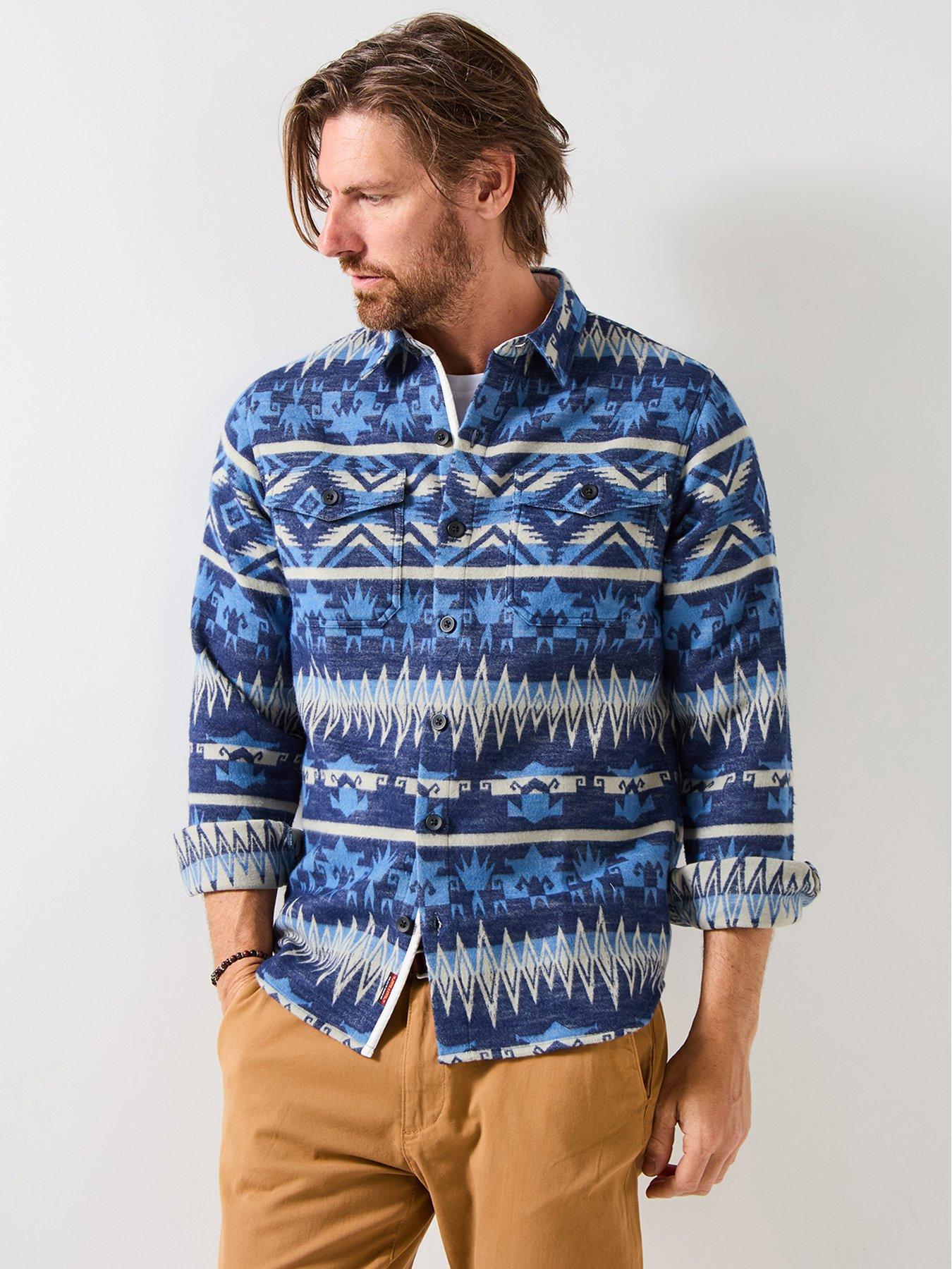 undefined Blue Aztec Pattern Long Sleeve Casual Shirt