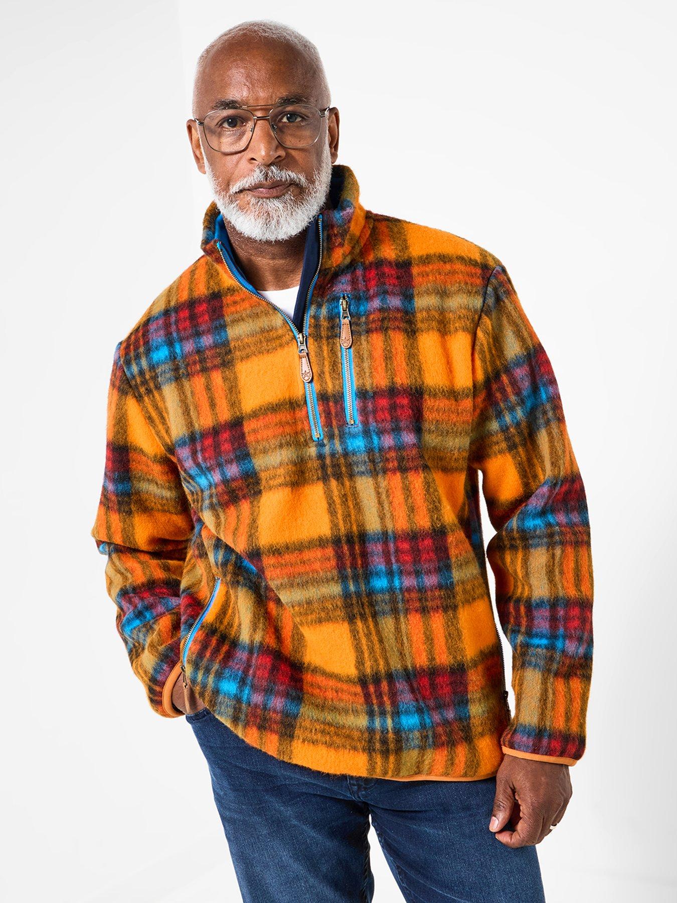 Joe Browns Maglietta Uomo A Maniche Lunghe Con Collo A Imbuto E Zip - Fleece Check In Blu Navy E Quadri Colorati