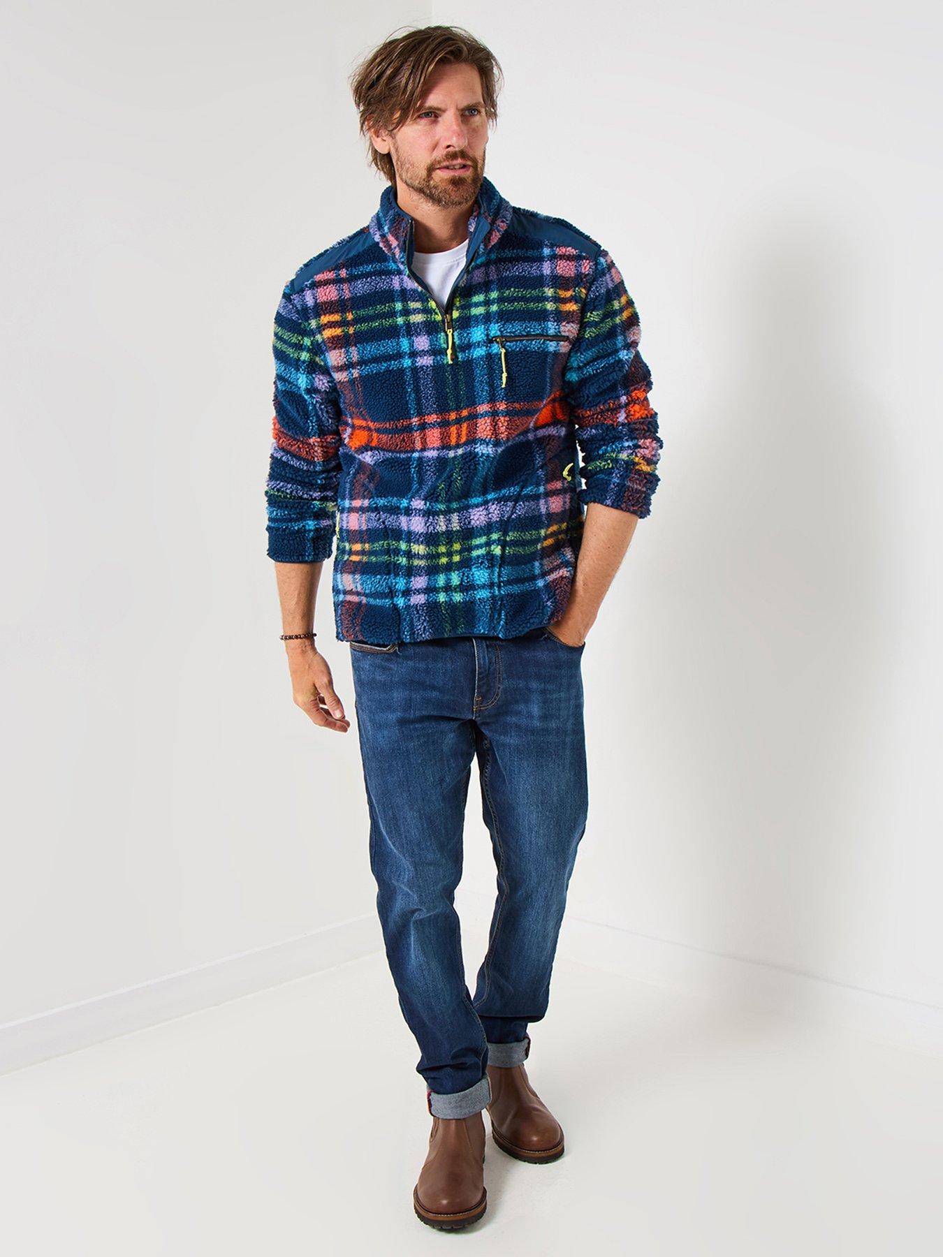 Joe Browns Maglietta Uomo Fleece Check Funnel Neck - Collo A Imbuto Con Zip, Maniche Lunghe, Quadri Blu Navy - 2