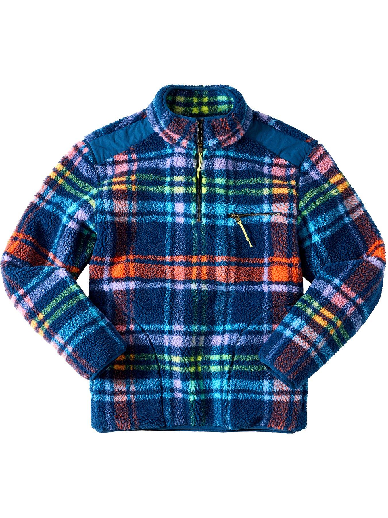 Joe Browns Maglietta Uomo A Maniche Lunghe Con Collo A Imbuto E Zip - Fleece Check In Blu Navy E Quadri Colorati