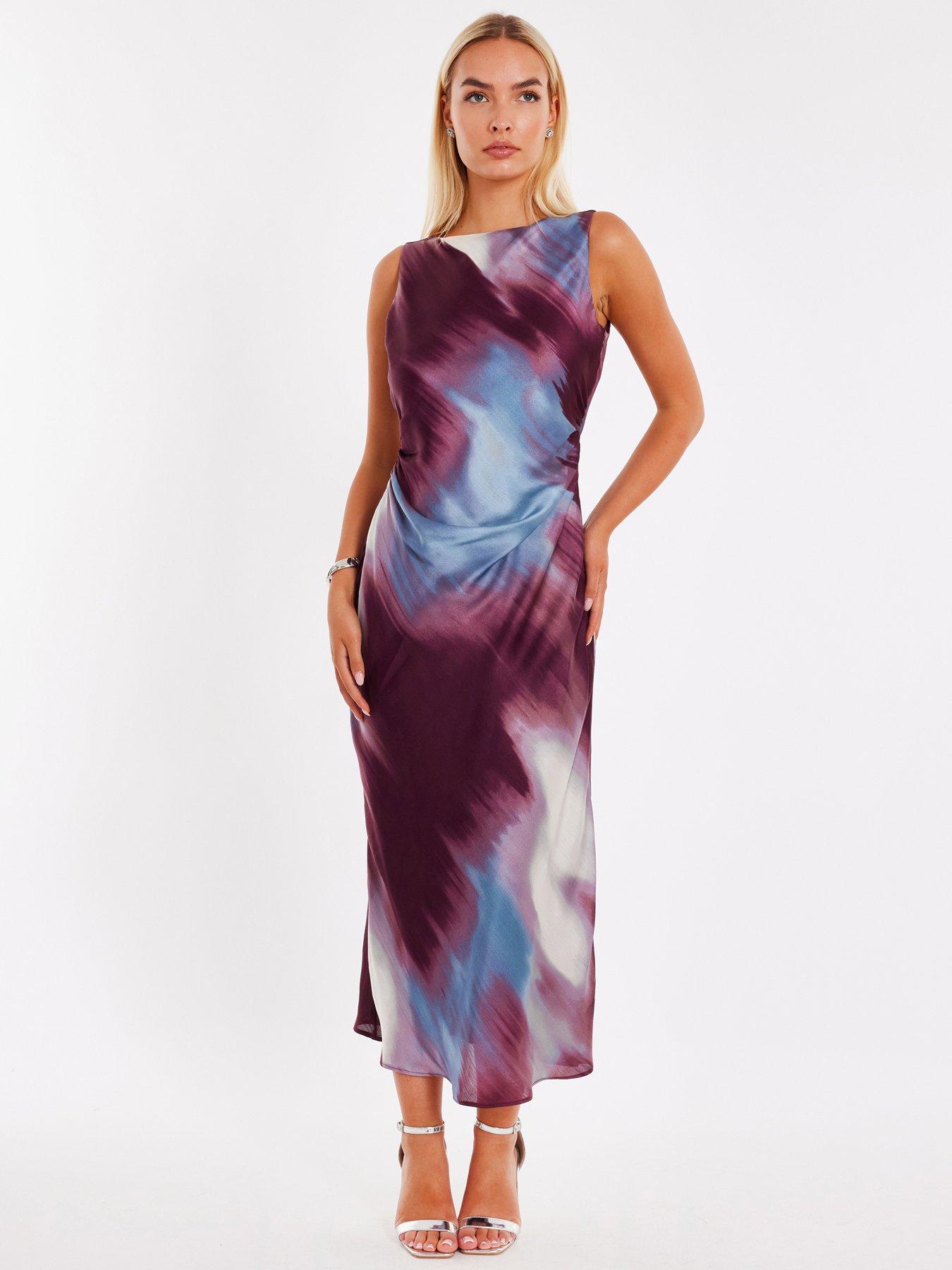 tie dye print satin effect dress Quiz Satin Tie Dye Midaxi Dress