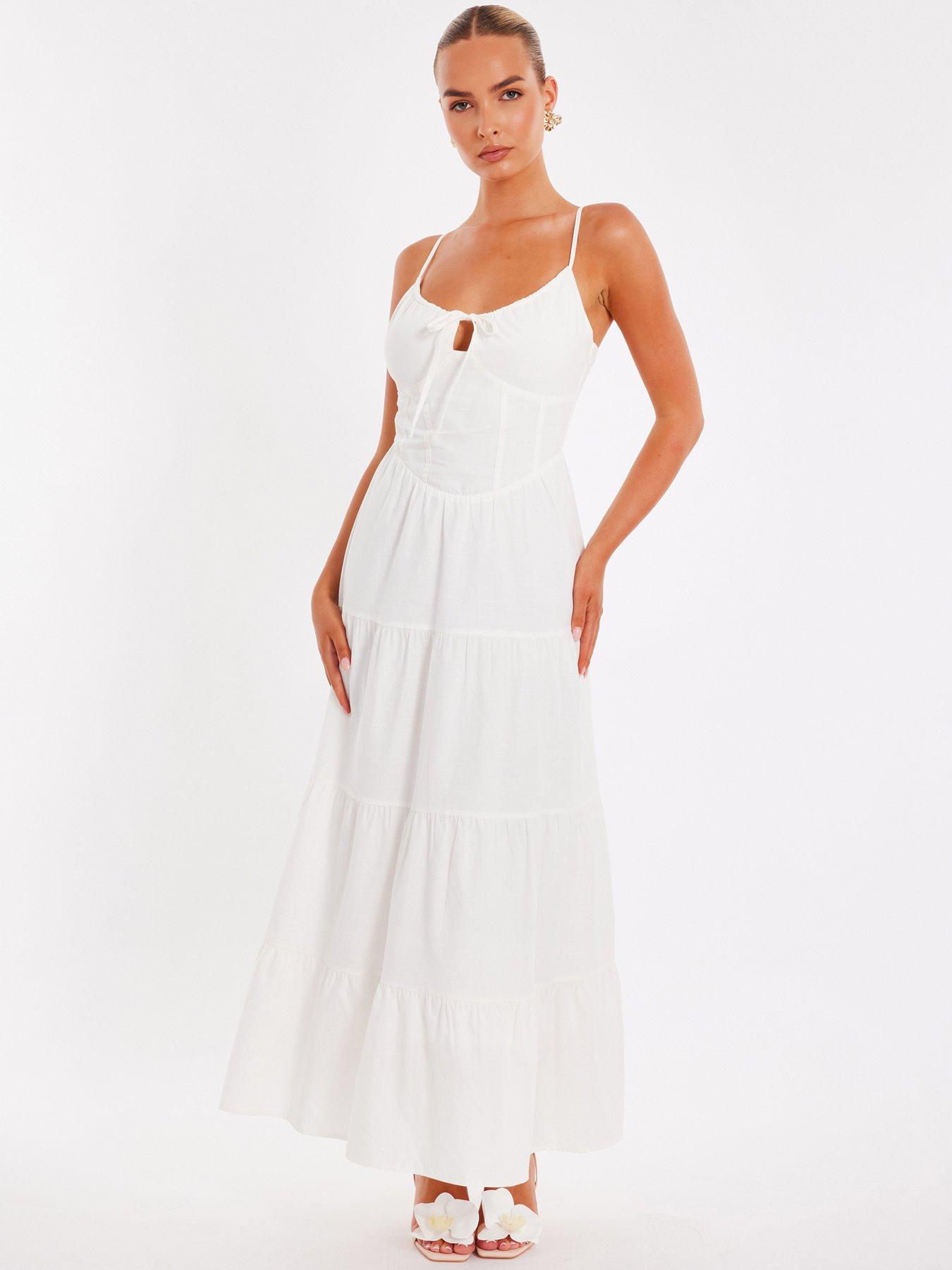 undefined White Linen Corset Maxi Dress