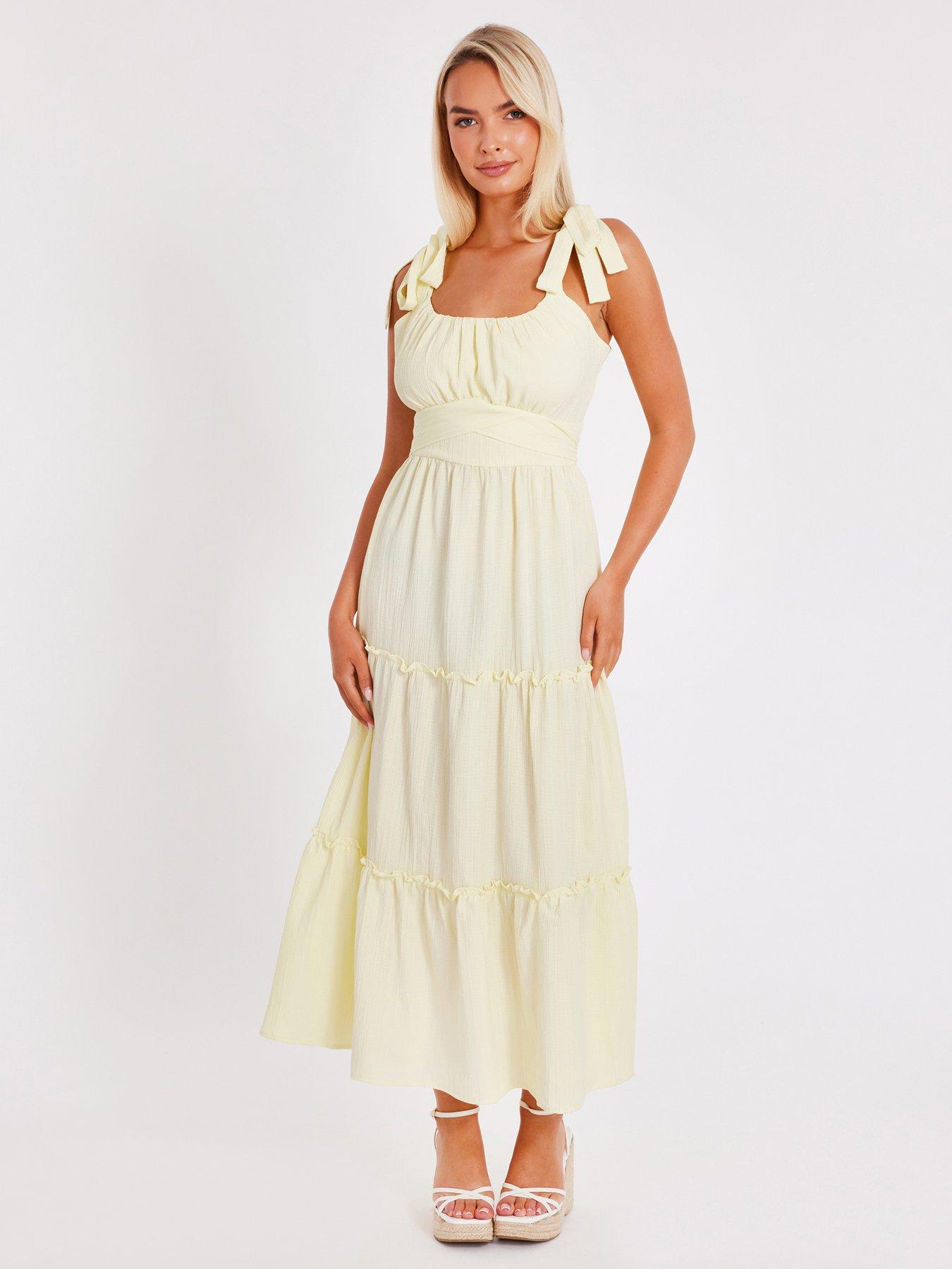 undefined Yellow Crinkle Midaxi Dress