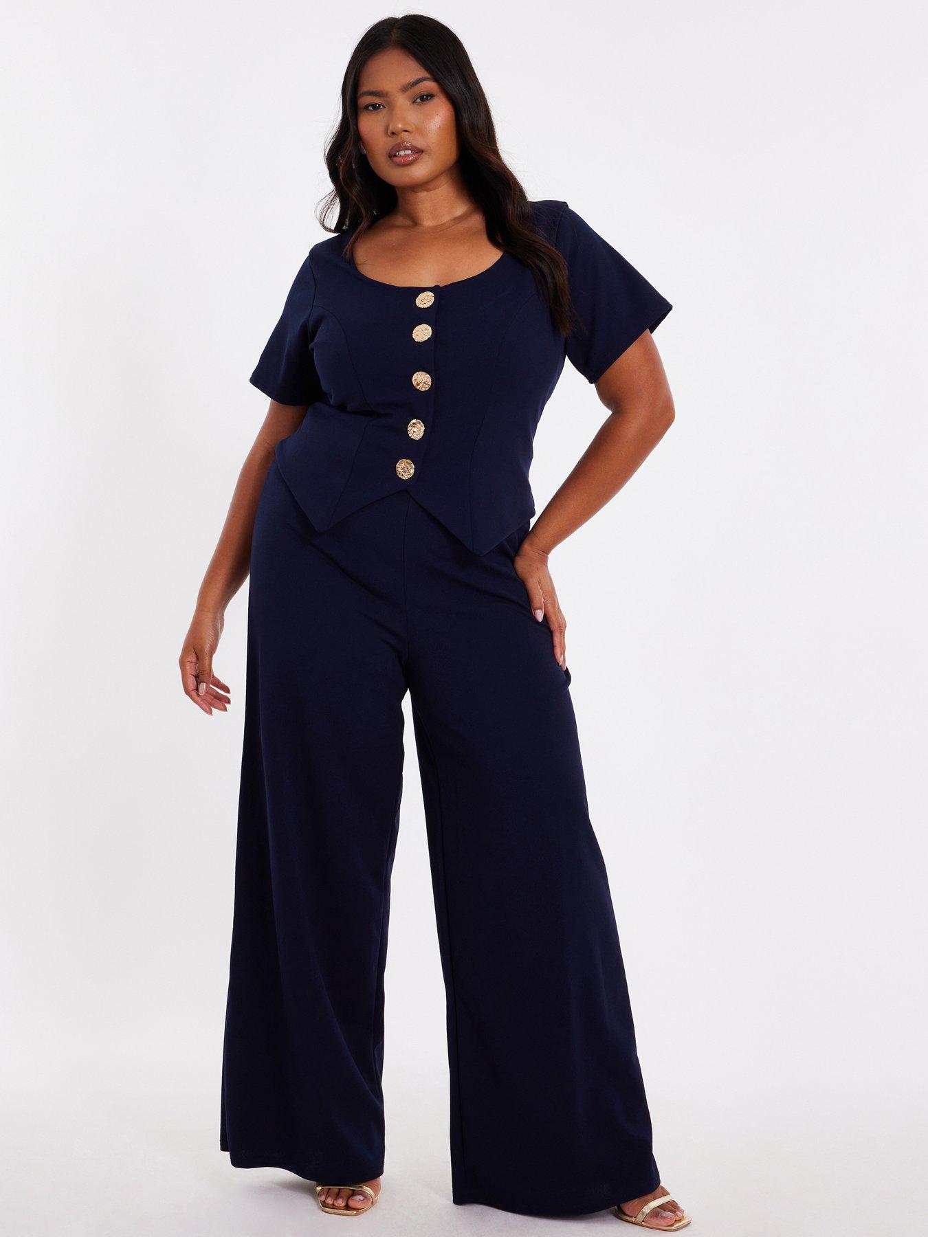 Image 1 of 6 of Quiz Curve Navy Button Detail Jumpsuit