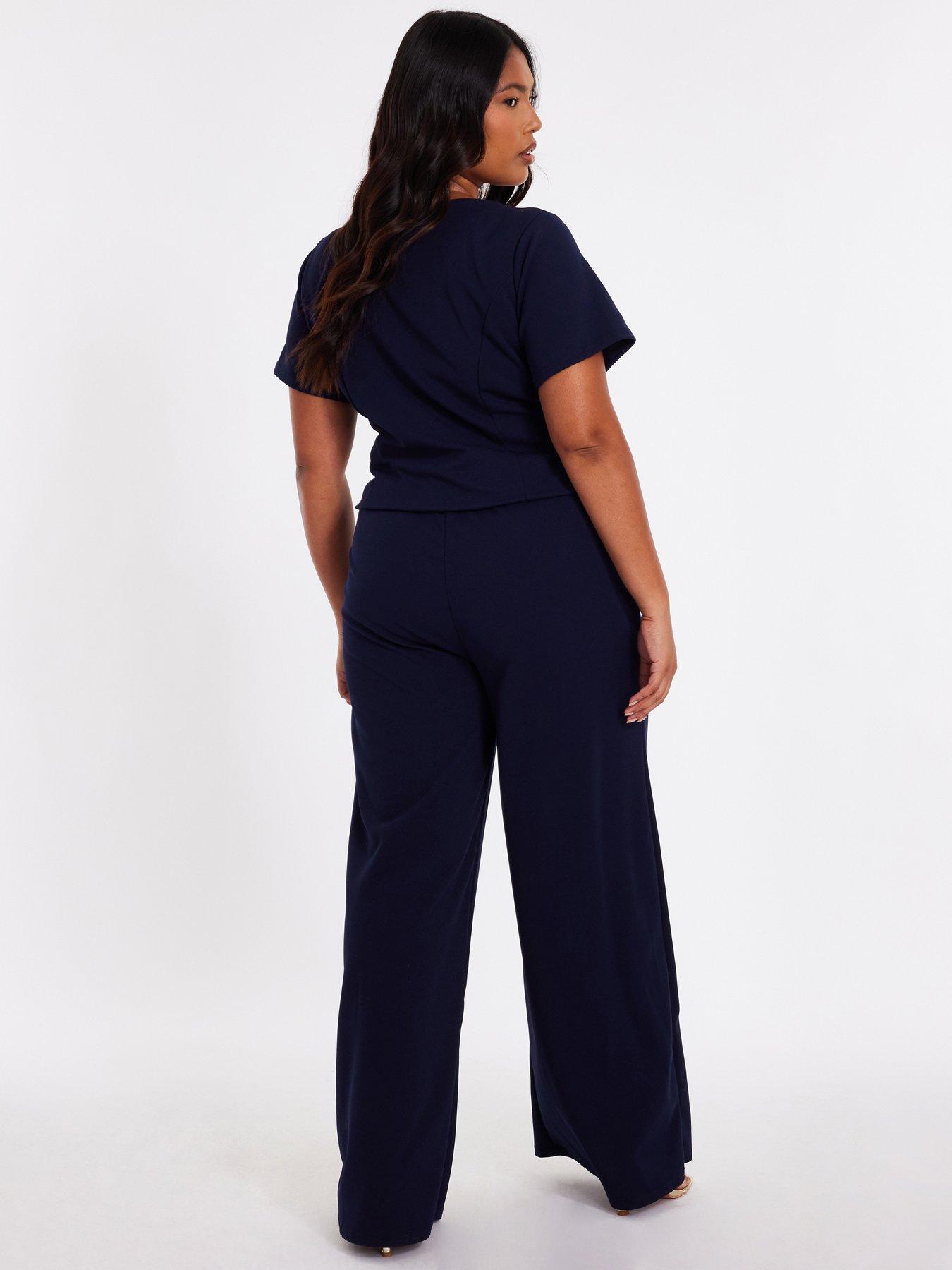 Image 2 of 6 of Quiz Curve Navy Button Detail Jumpsuit