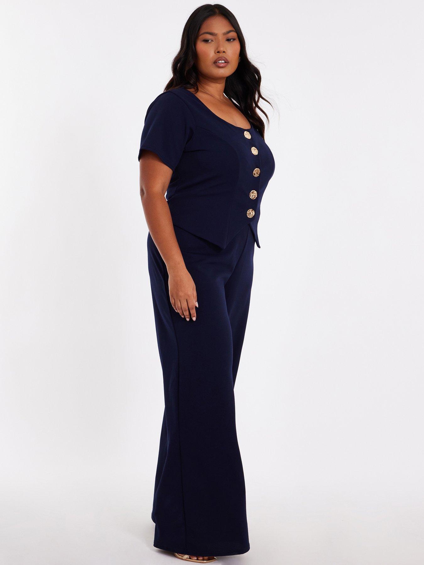 Image 3 of 6 of Quiz Curve Navy Button Detail Jumpsuit