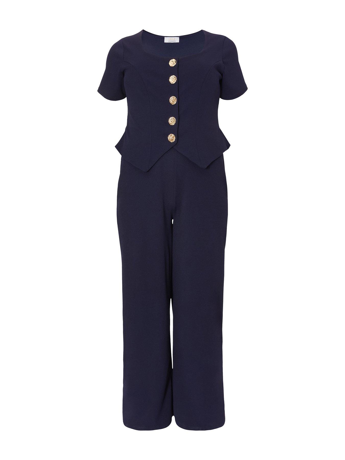 Image 4 of 6 of Quiz Curve Navy Button Detail Jumpsuit