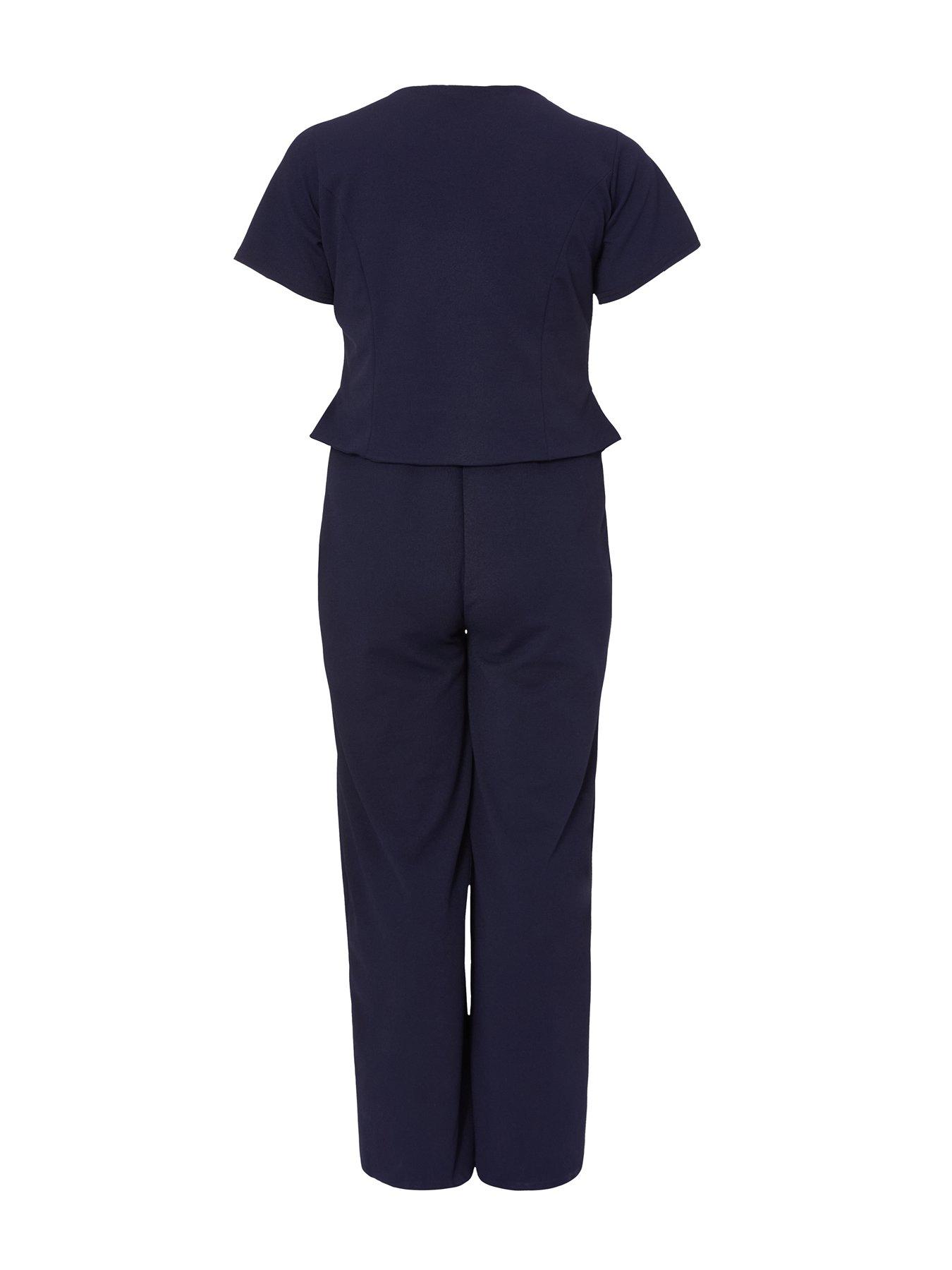 Image 5 of 6 of Quiz Curve Navy Button Detail Jumpsuit