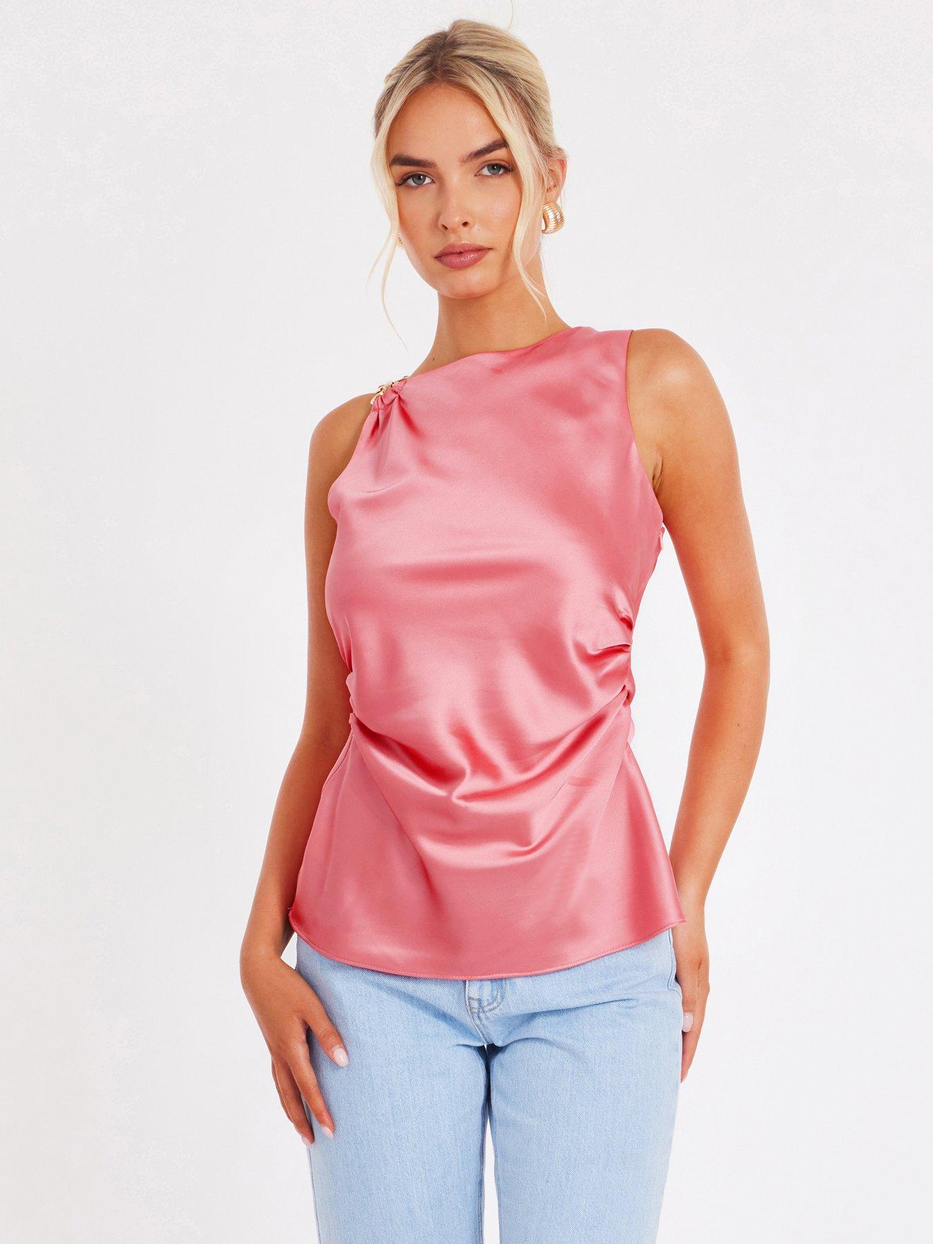 undefined Coral Satin Buckle Top