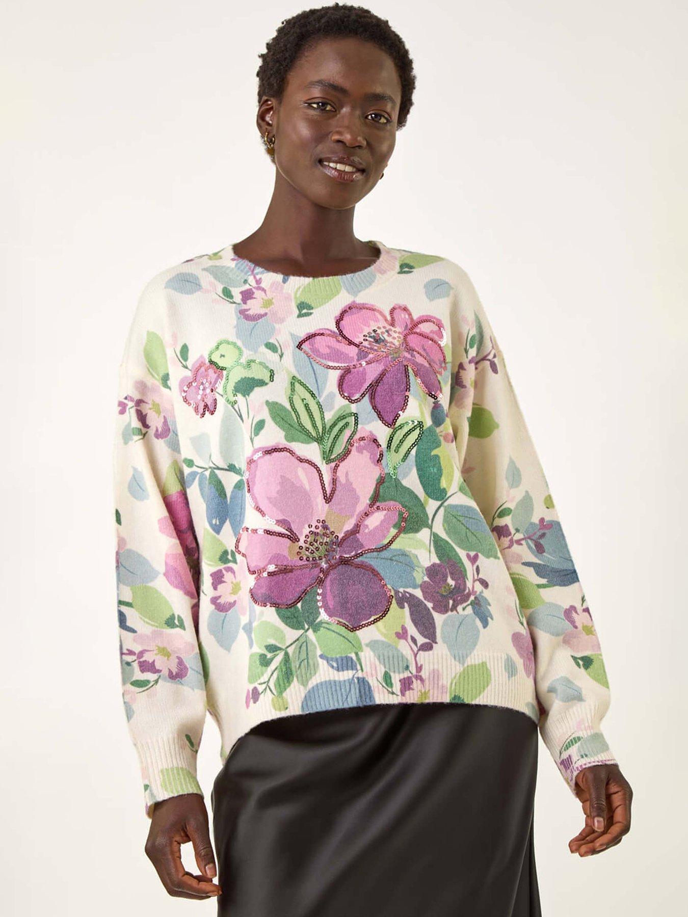 Roman Floral Sequin Knit Jumper - Ivory