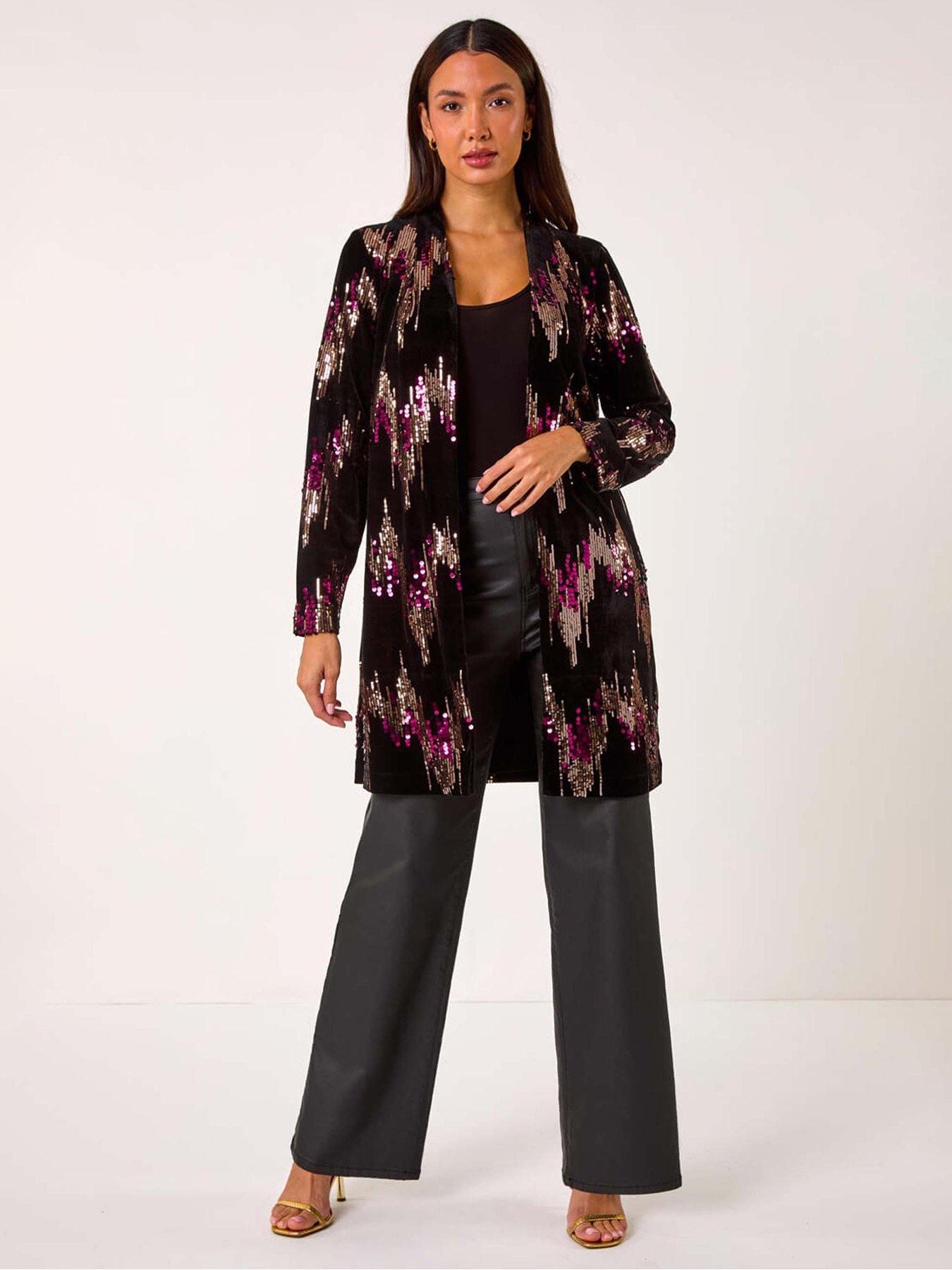 Roman Sequin Velvet Longline Jacket - Bronze