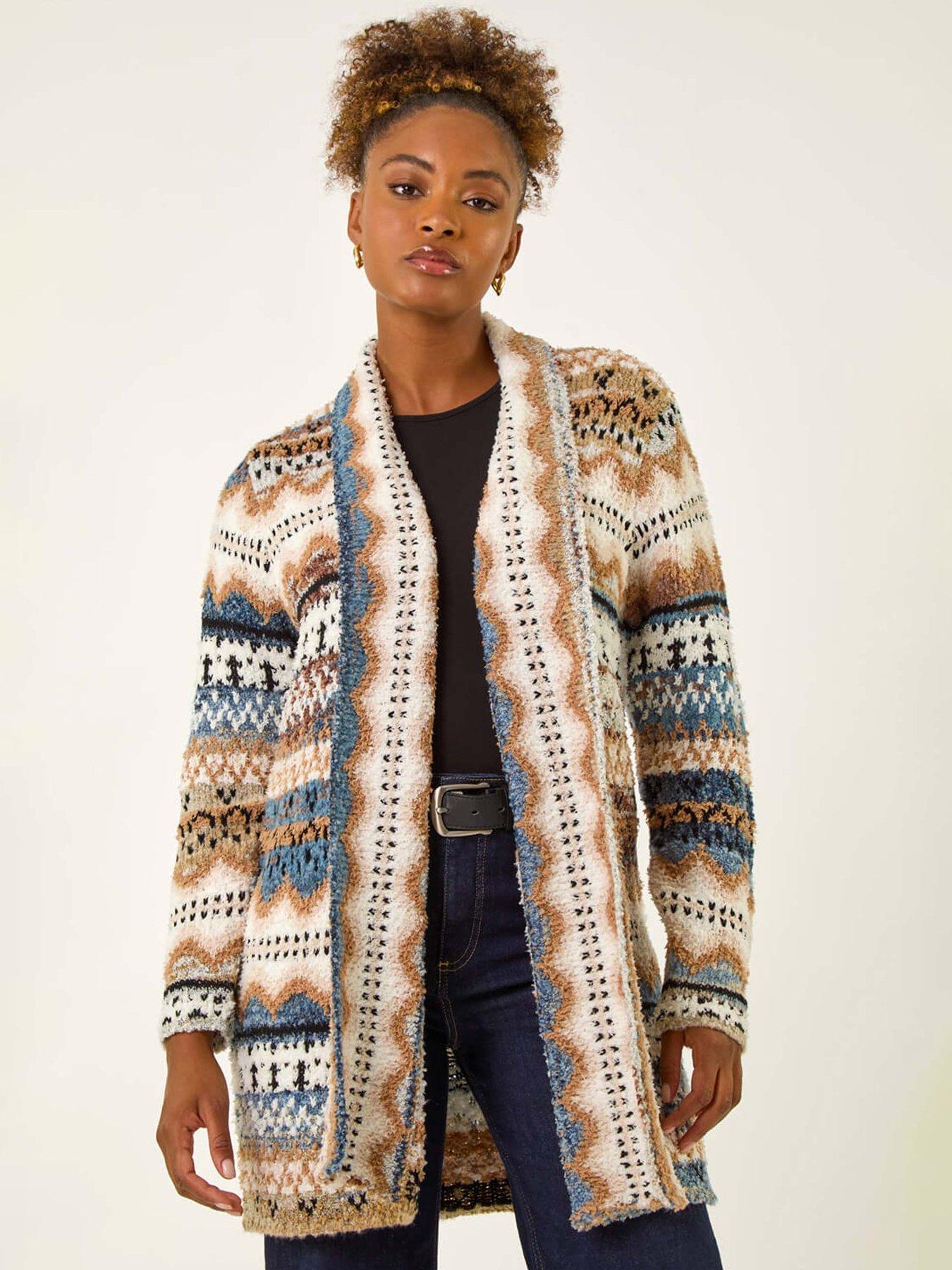 Roman Boucle Jacquard Knitted Cardigan - Beige