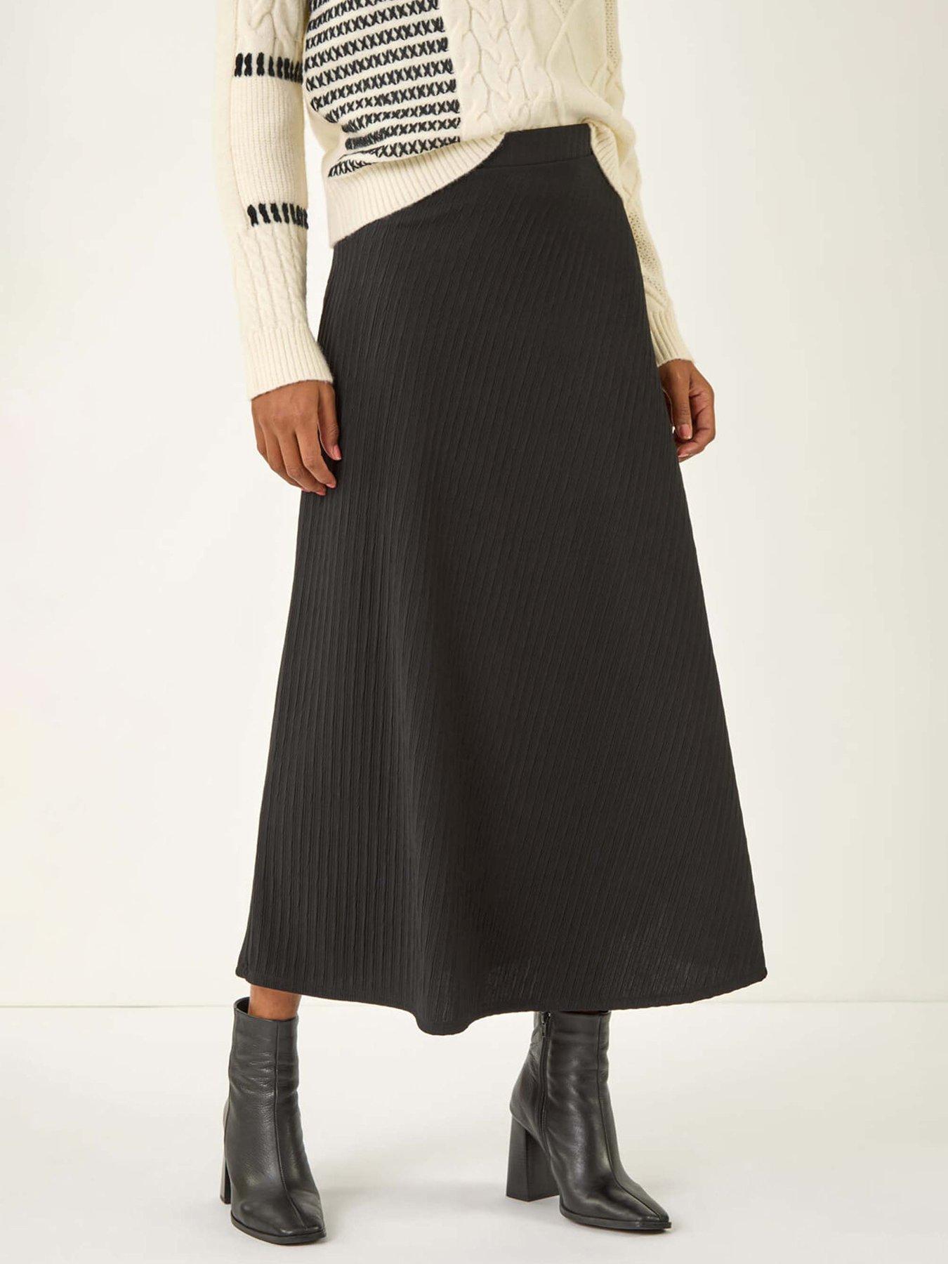 Roman Cable Textured Stretch A-line Skirt - Black