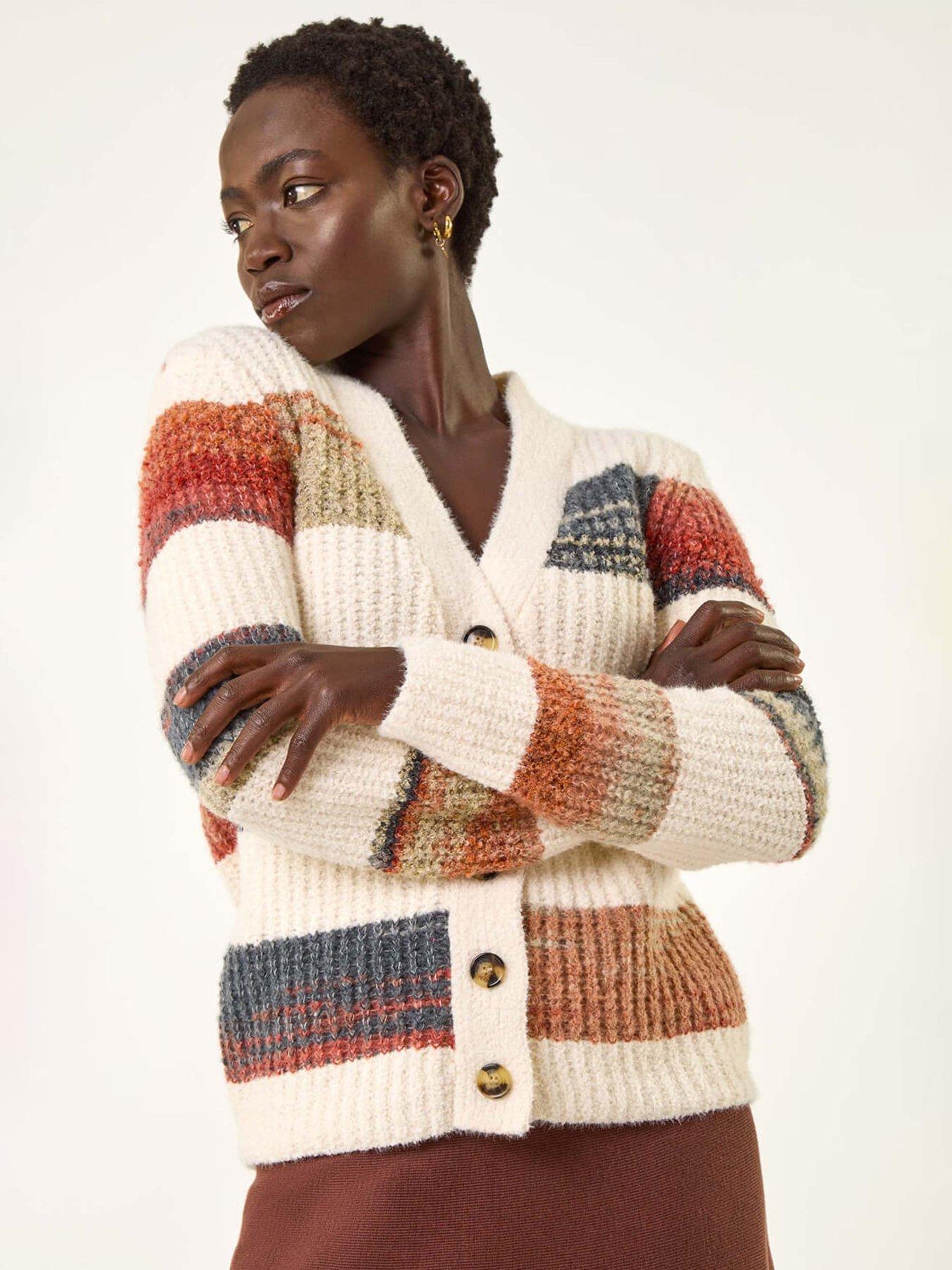 Roman Stripe Buttoned Knit Cardigan - Ivory