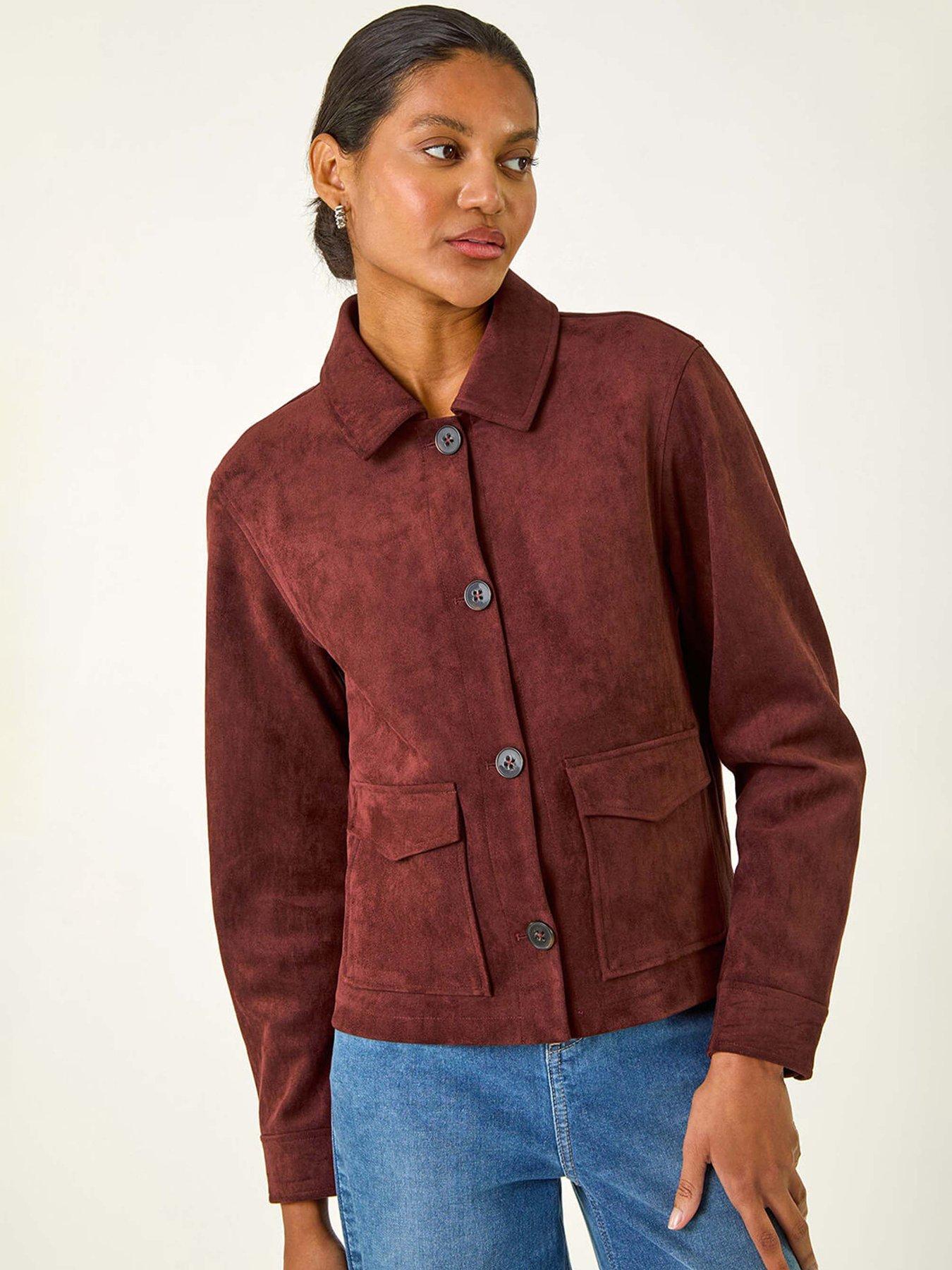 Roman Suedette Button Jacket - Burgundy
