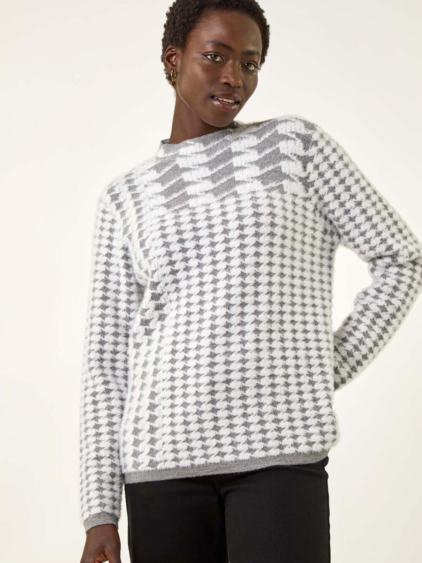 Roman Intarsia High Neck Knit Jumper - Grey