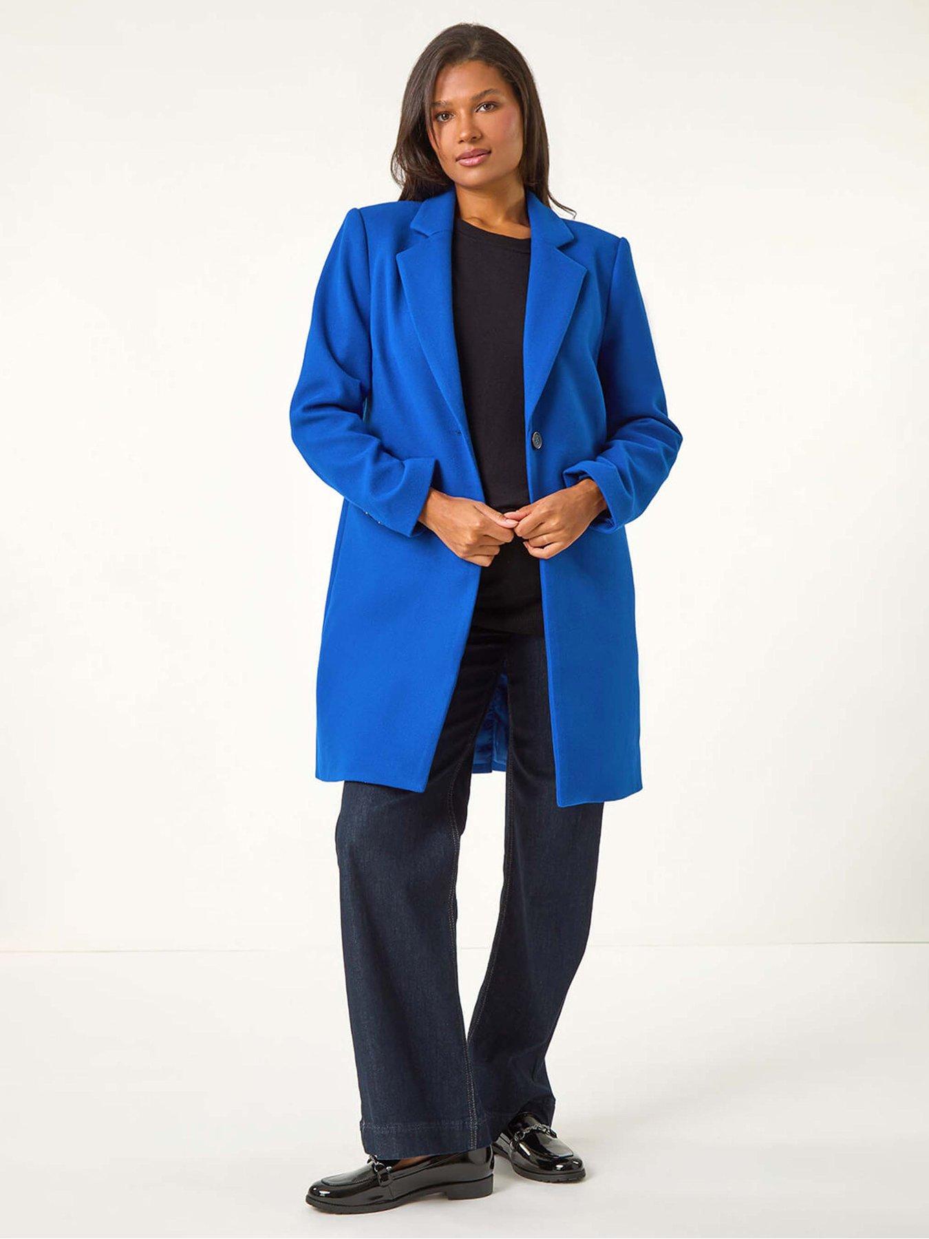 Roman Tailored Single Breasted Coat, Blue, Size 12, Women