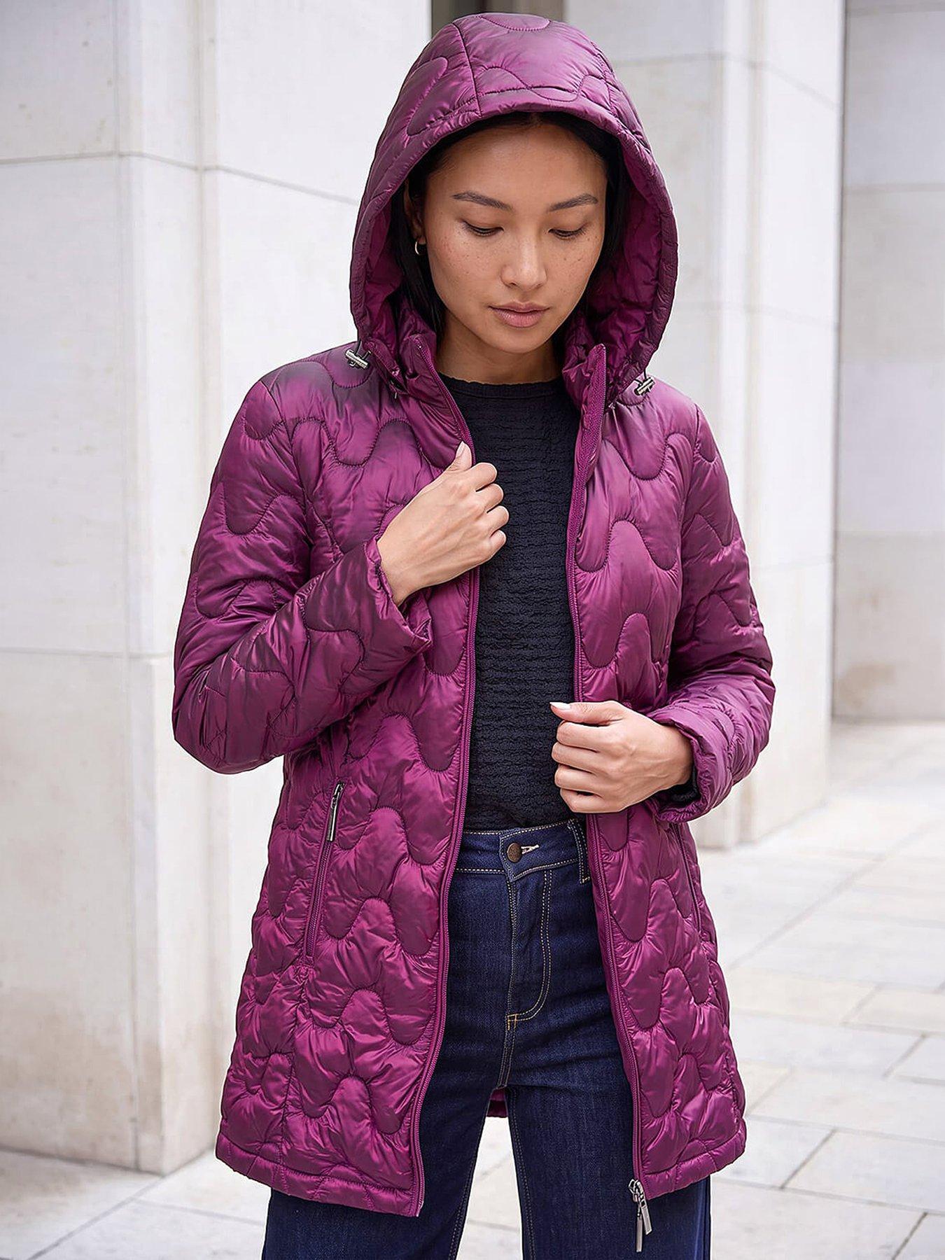 Roman Women's Magenta Wave Quilted Puffer Hooded Coat In | Size: 10 - Image 3
