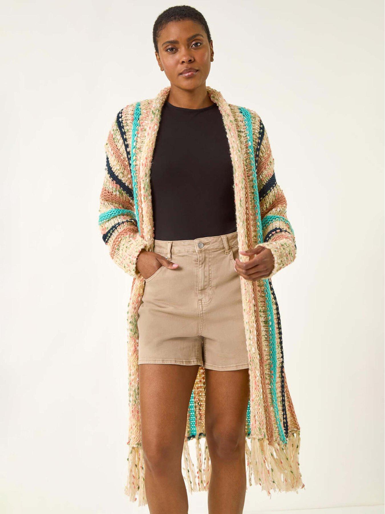 Roman Pattern Fringe Detail Cardigan - Natural