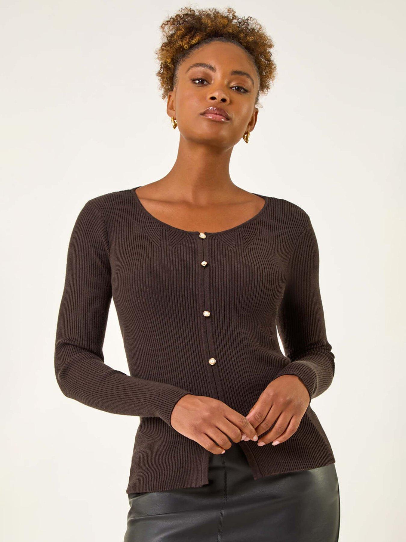 Roman Pearl Ribbed Knit Jumper - Chocolate | Very